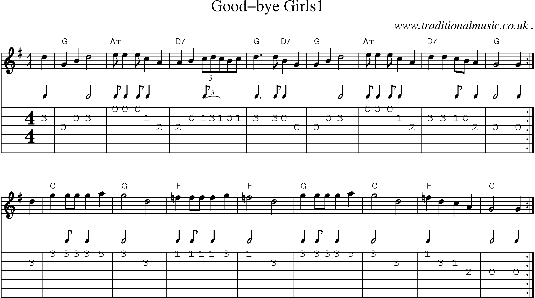 Music Score and Guitar Tabs for Good-bye Girls1