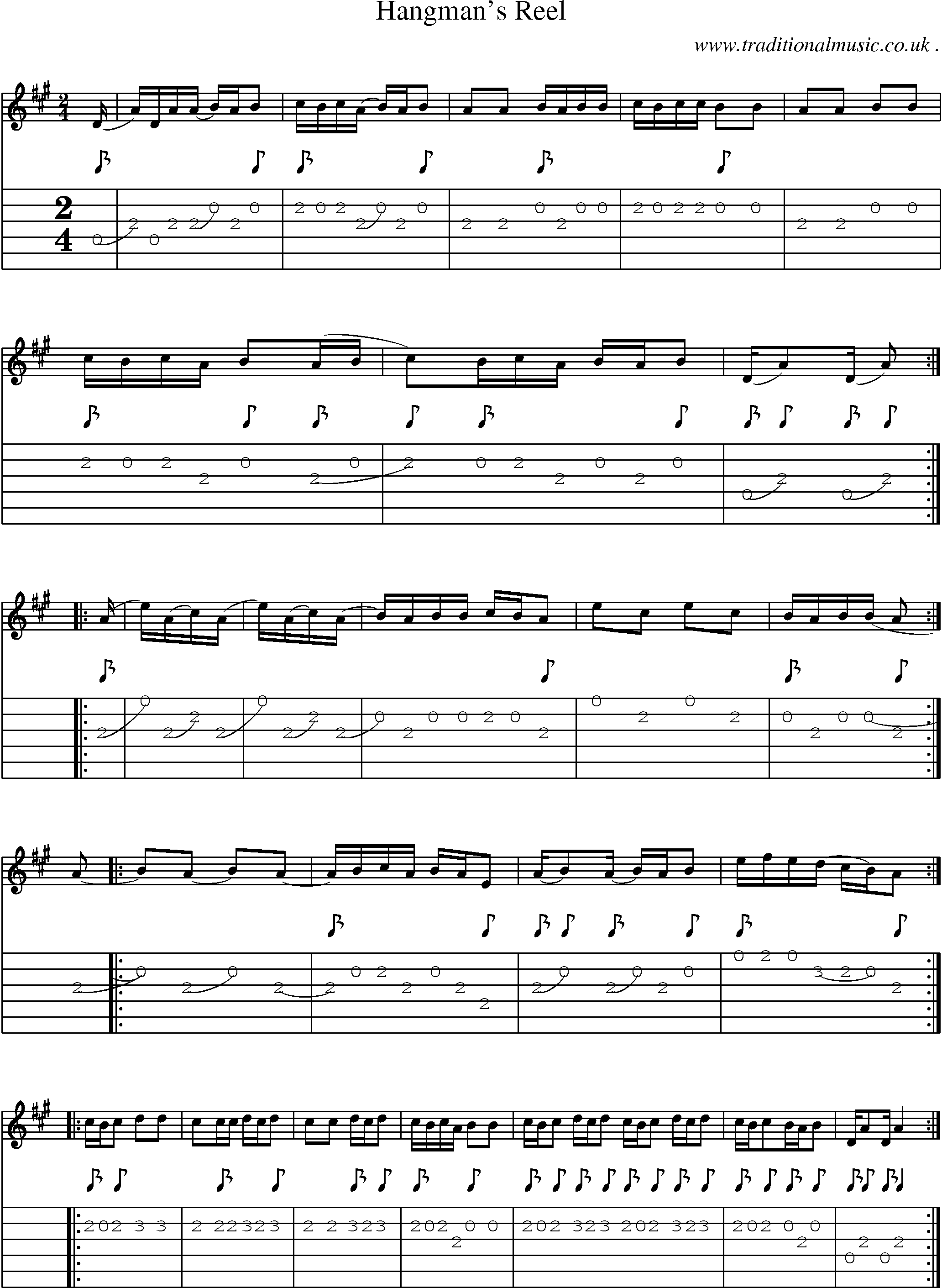 Music Score and Guitar Tabs for Hangmans Reel