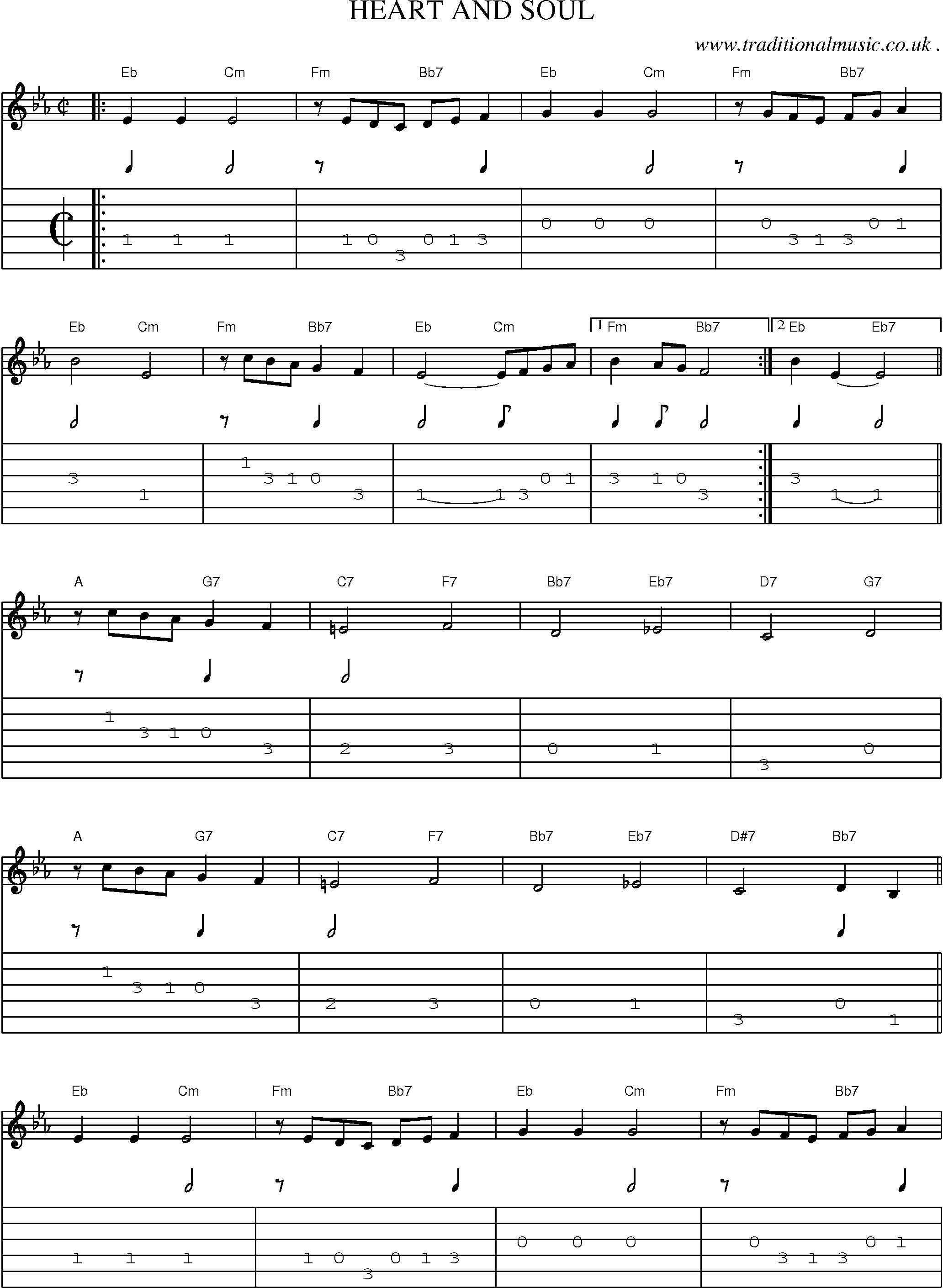 Music Score and Guitar Tabs for Heart And Soul