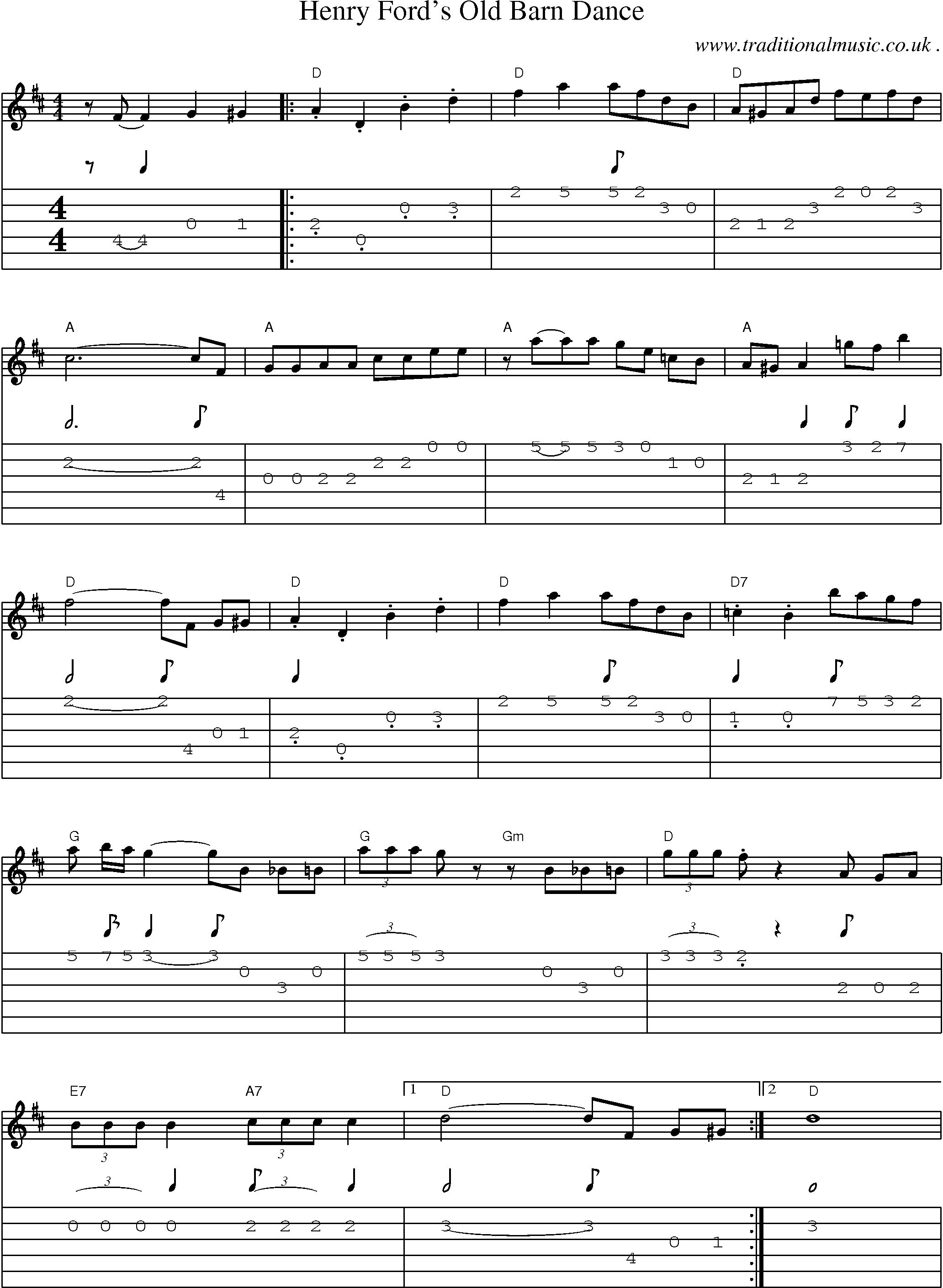Music Score and Guitar Tabs for Henry Fords Old Barn Dance