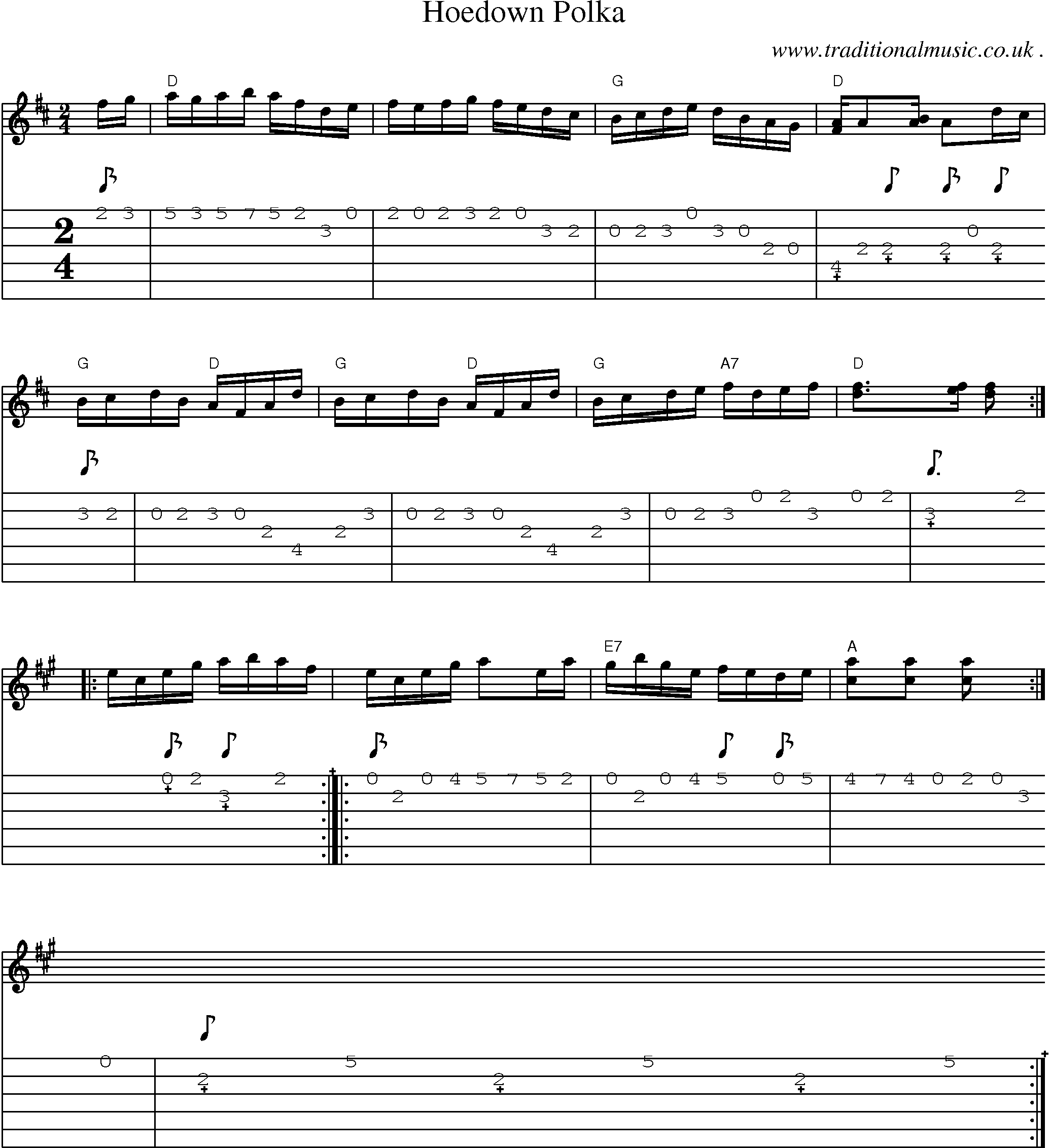 Music Score and Guitar Tabs for Hoedown Polka