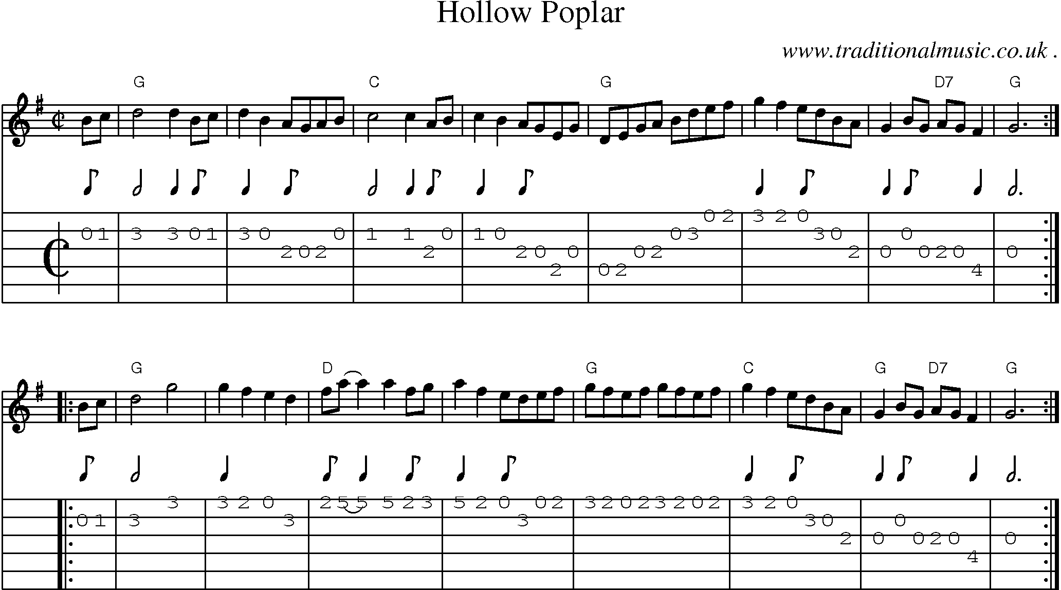 Music Score and Guitar Tabs for Hollow Poplar