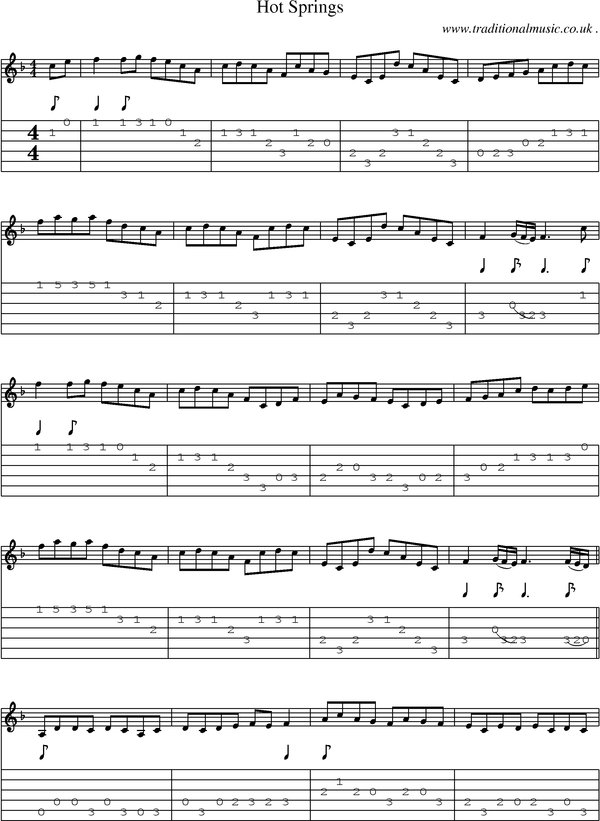 Music Score and Guitar Tabs for Hot Springs