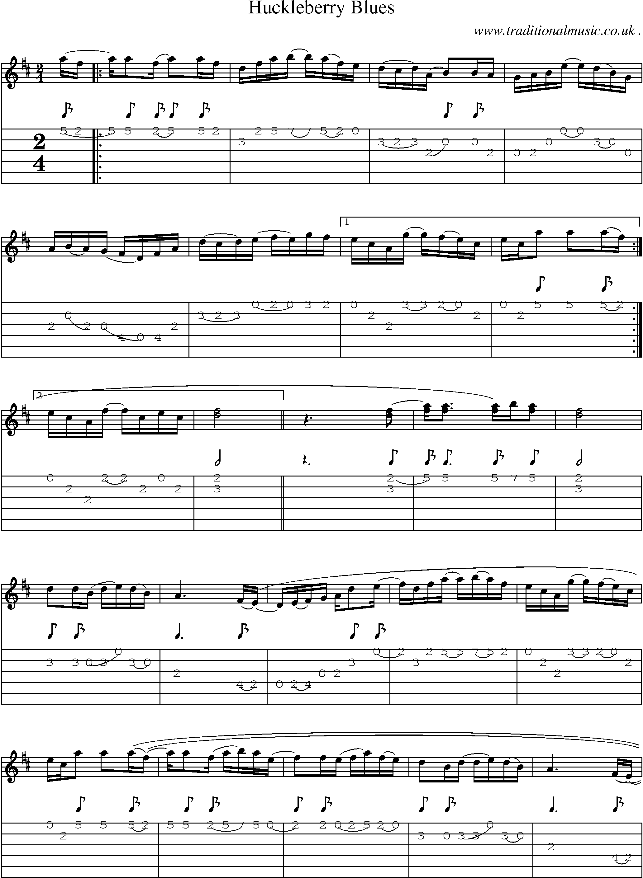 Music Score and Guitar Tabs for Huckleberry Blues