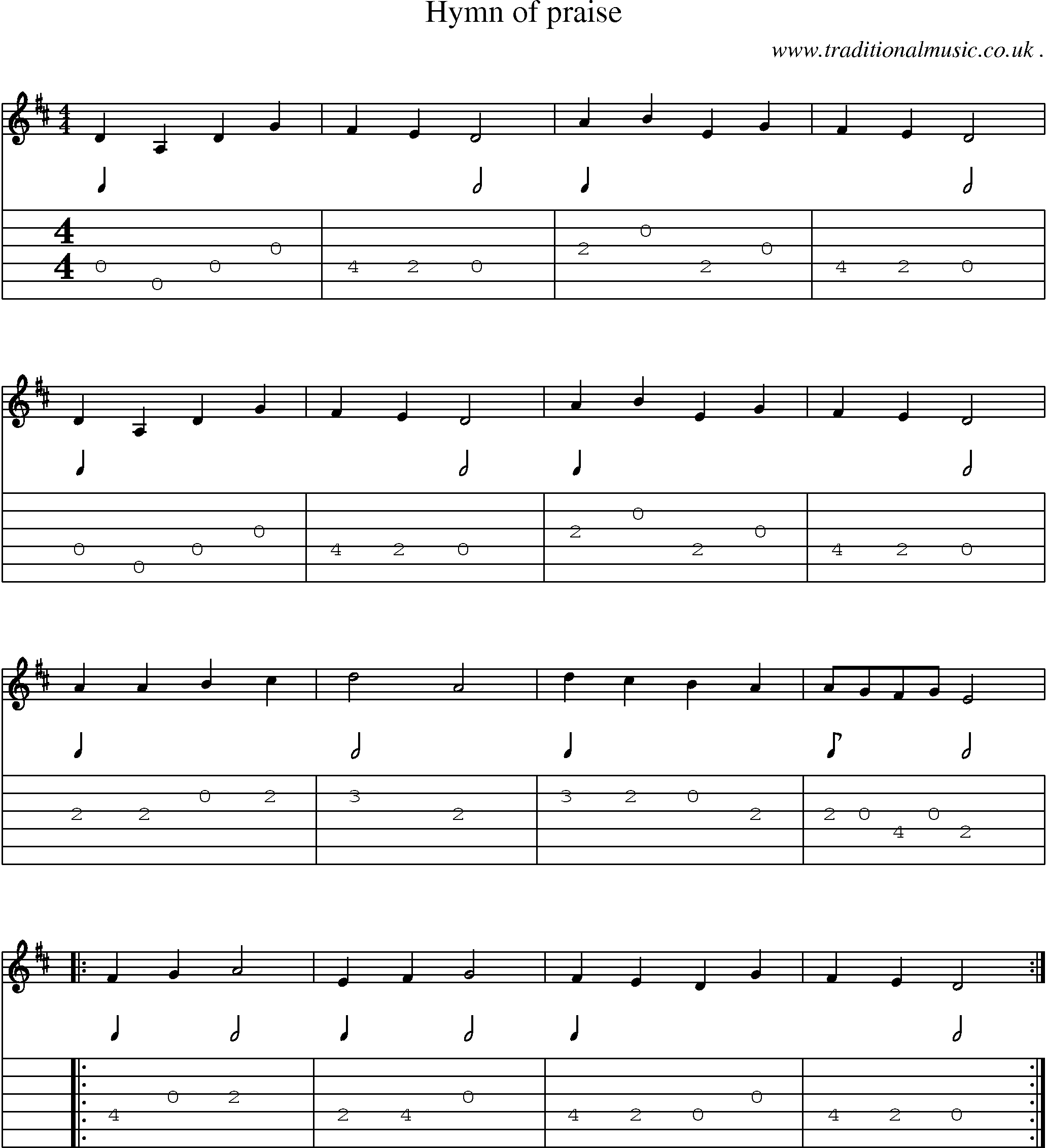 Music Score and Guitar Tabs for Hymn Of Praise