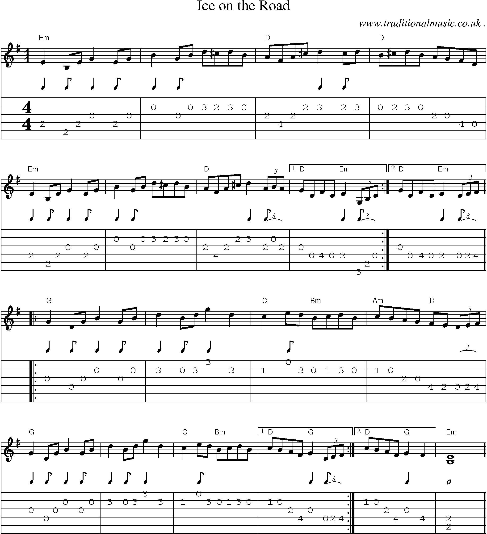 Music Score and Guitar Tabs for Ice On The Road 