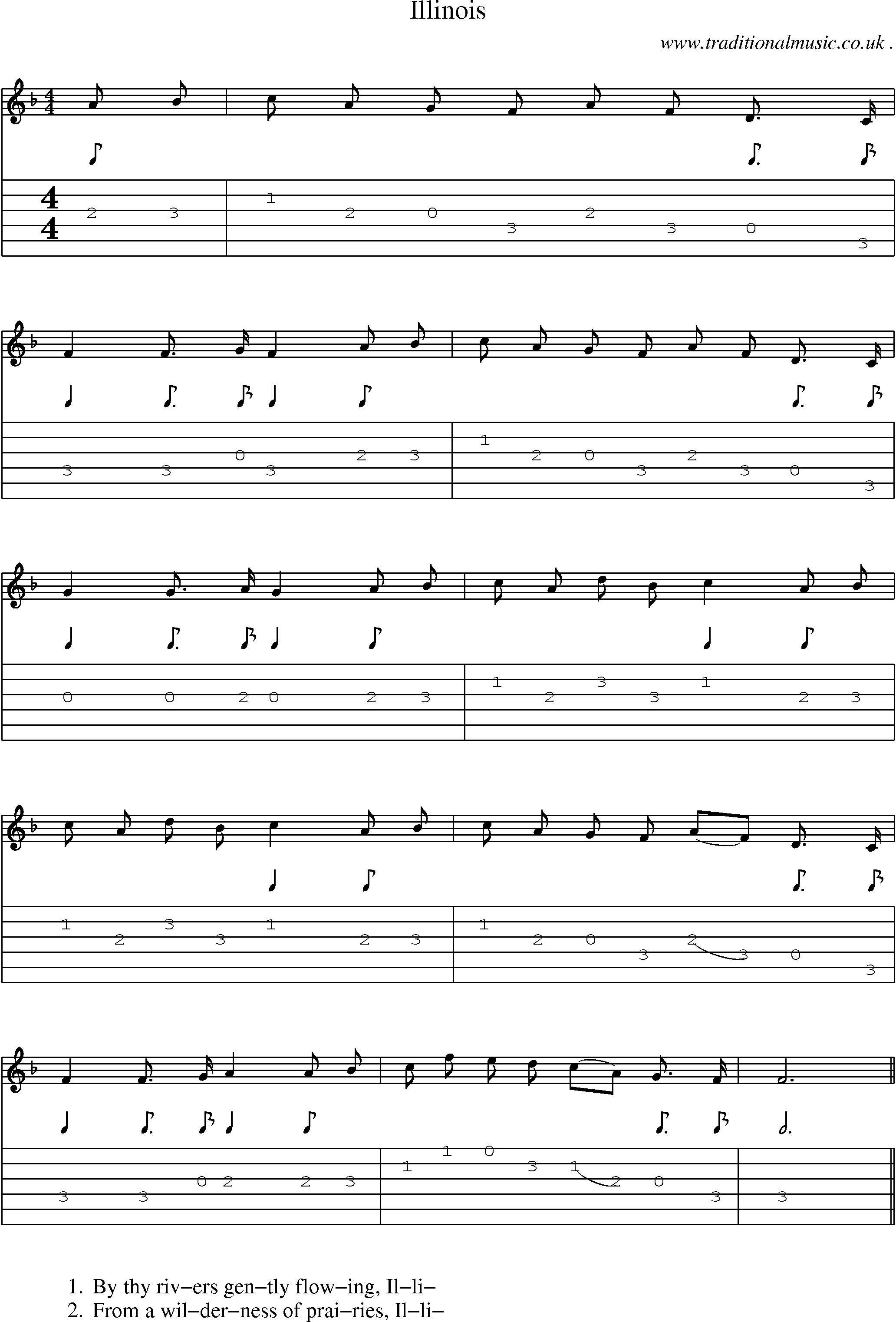 Music Score and Guitar Tabs for Illinois