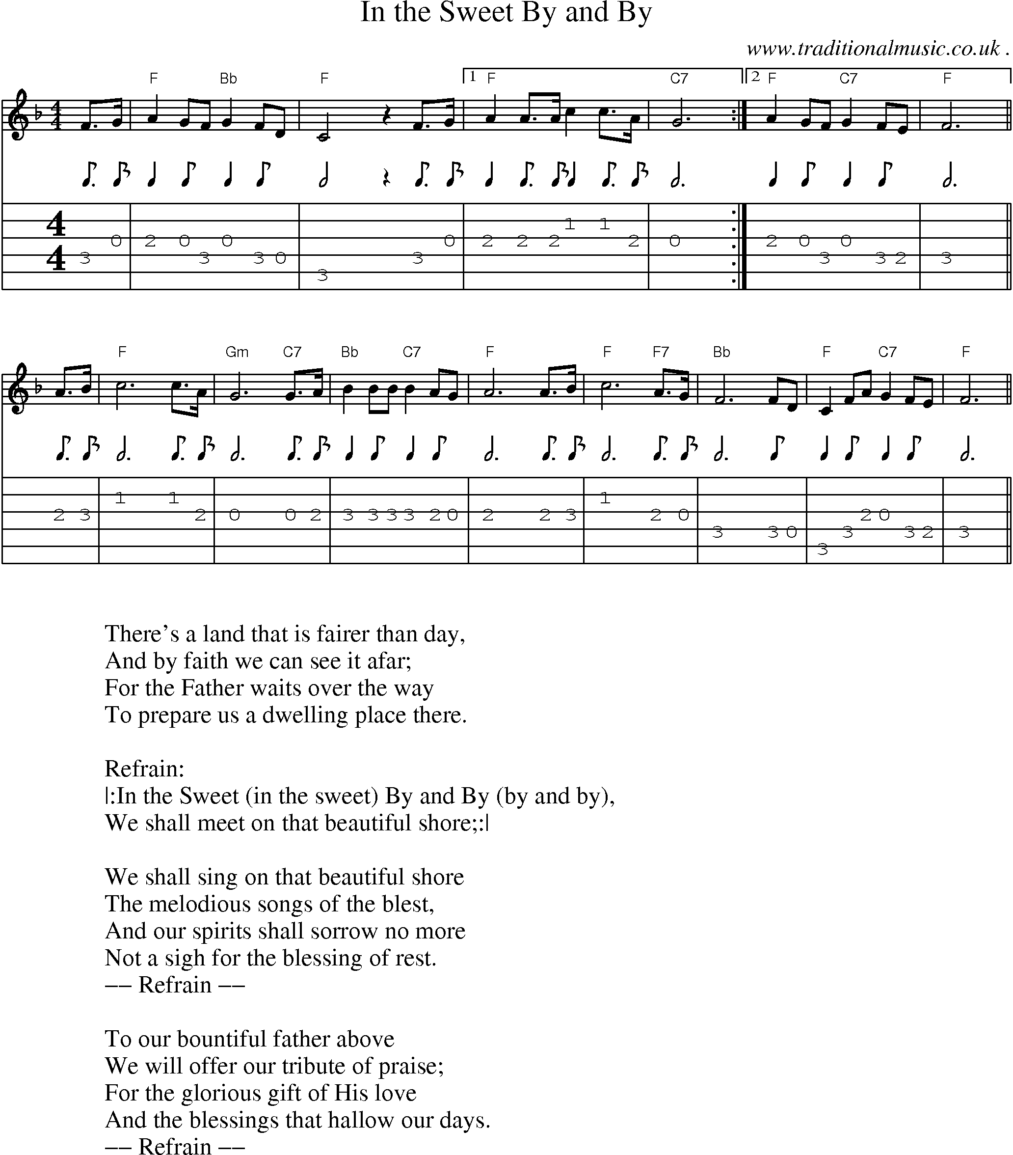 Music Score and Guitar Tabs for In The Sweet By And By