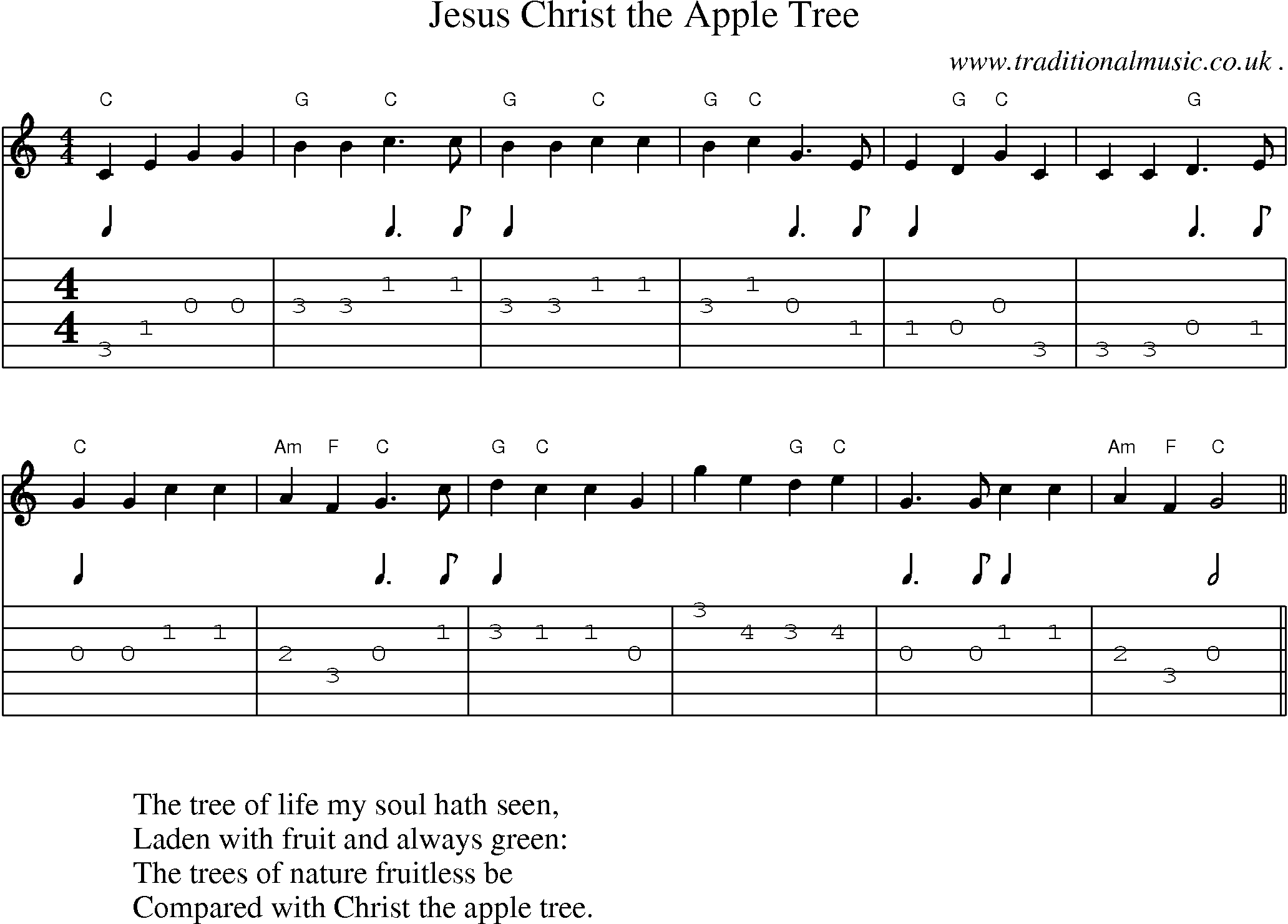 Music Score and Guitar Tabs for Jesus Christ The Apple Tree