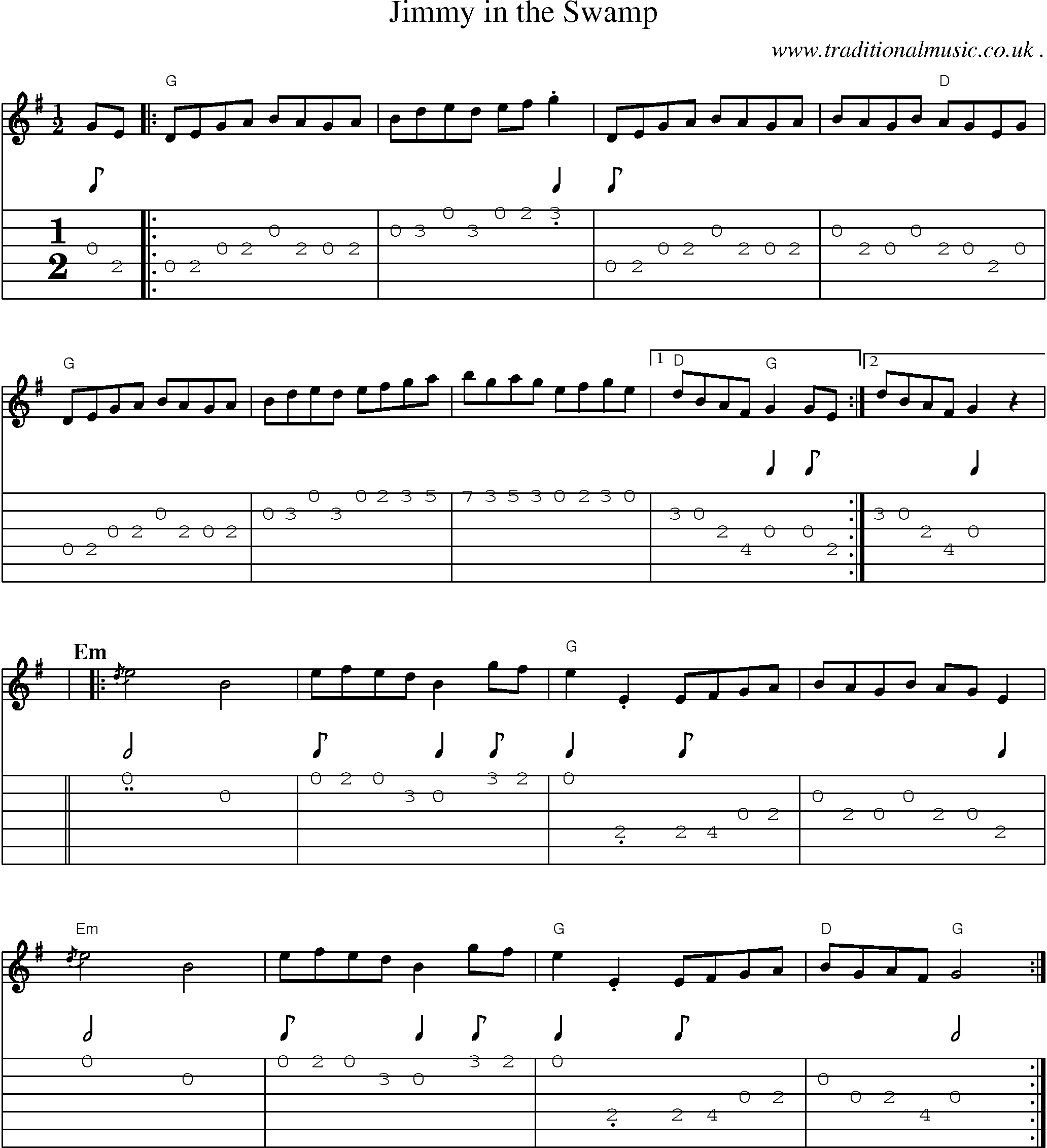 Music Score and Guitar Tabs for Jimmy In The Swamp