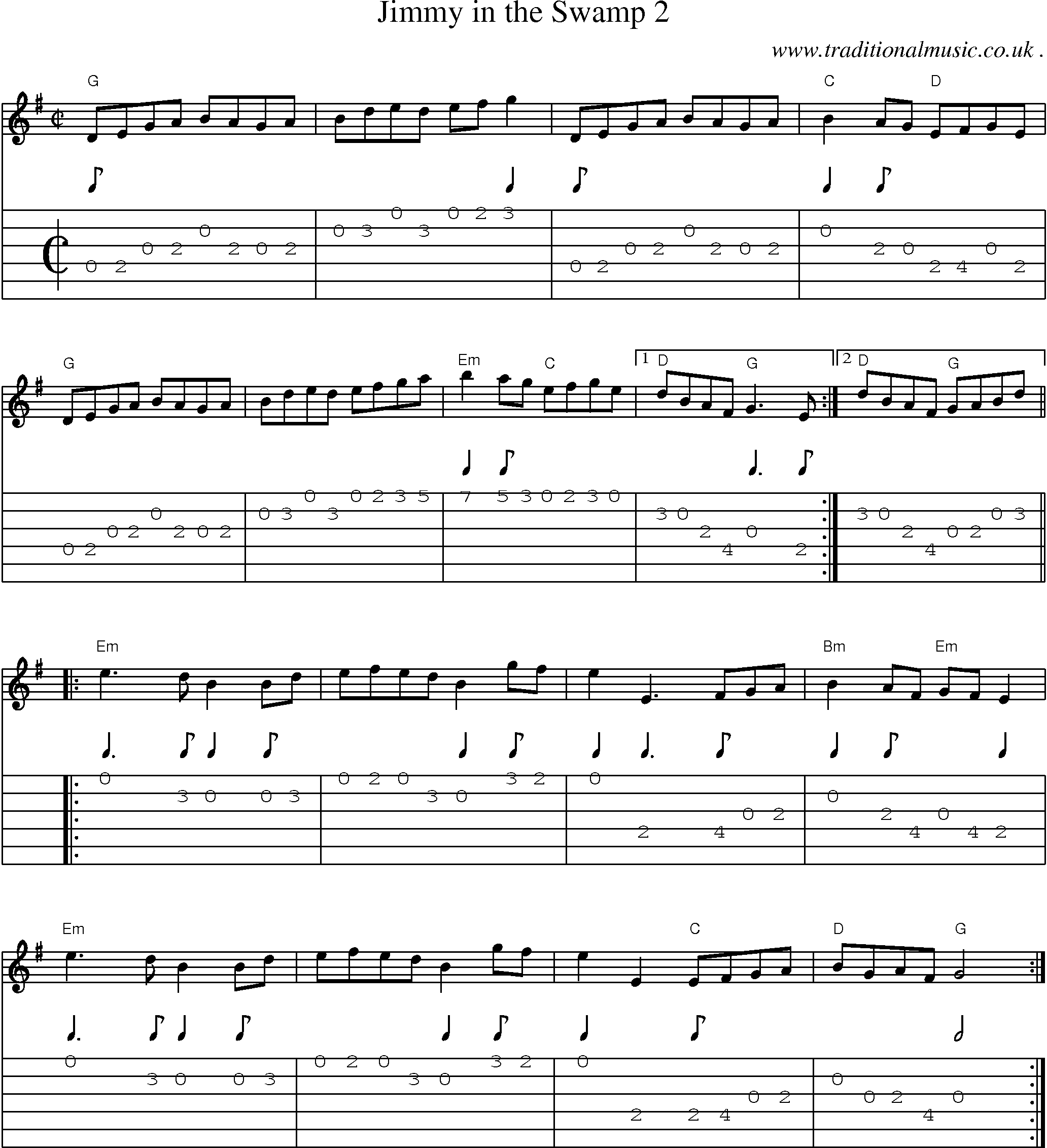 Music Score and Guitar Tabs for Jimmy In The Swamp 2