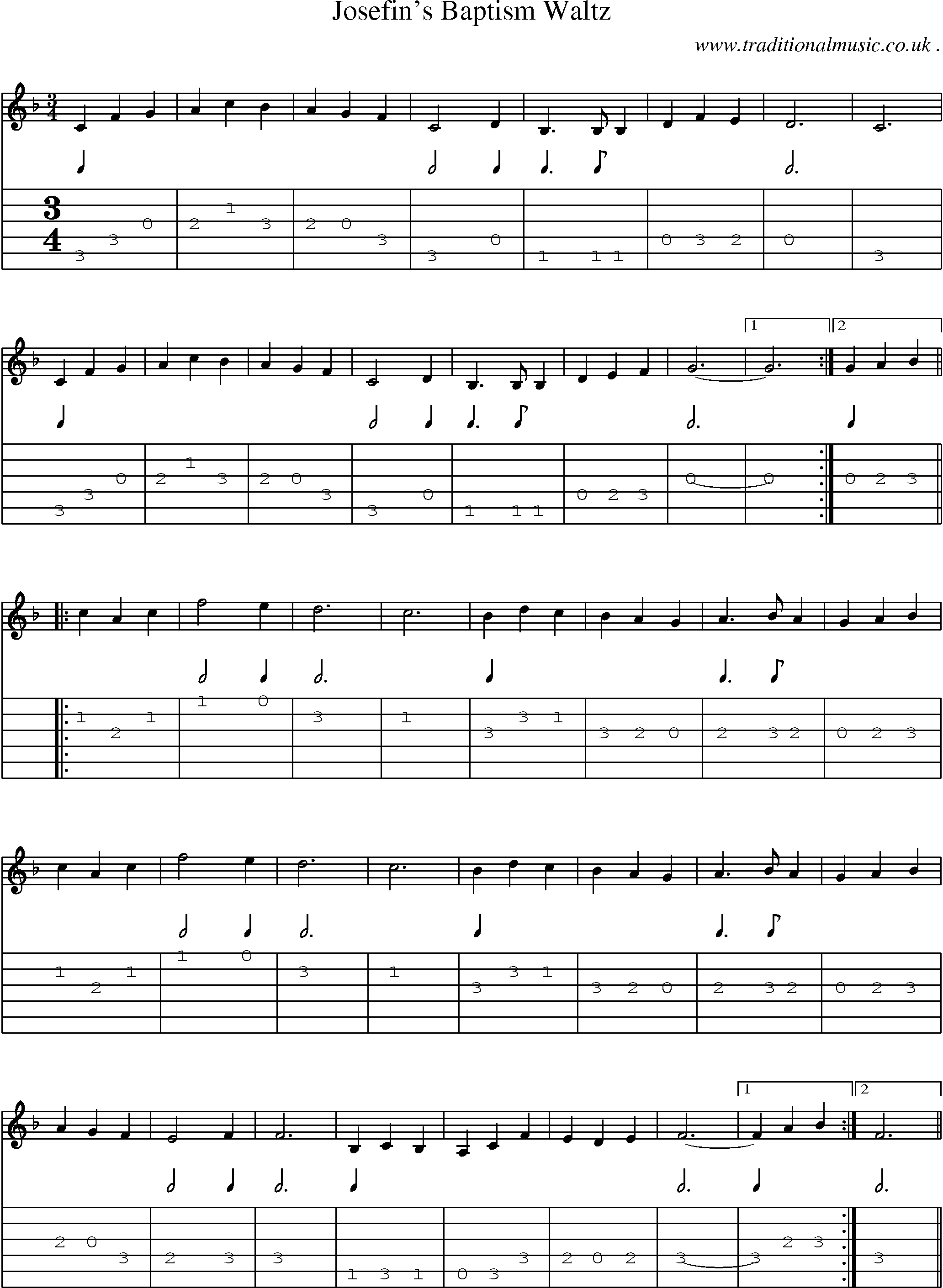 Music Score and Guitar Tabs for Josefins Baptism Waltz