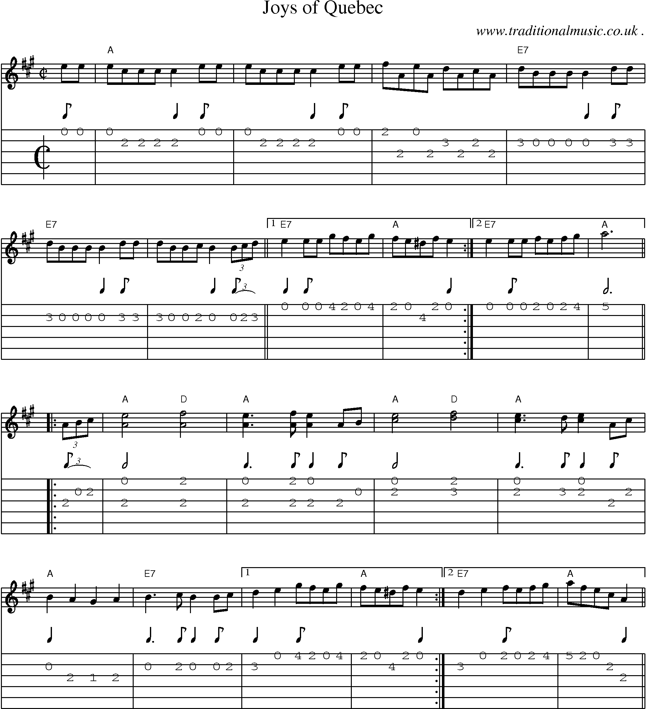 Music Score and Guitar Tabs for Joys Of Quebec