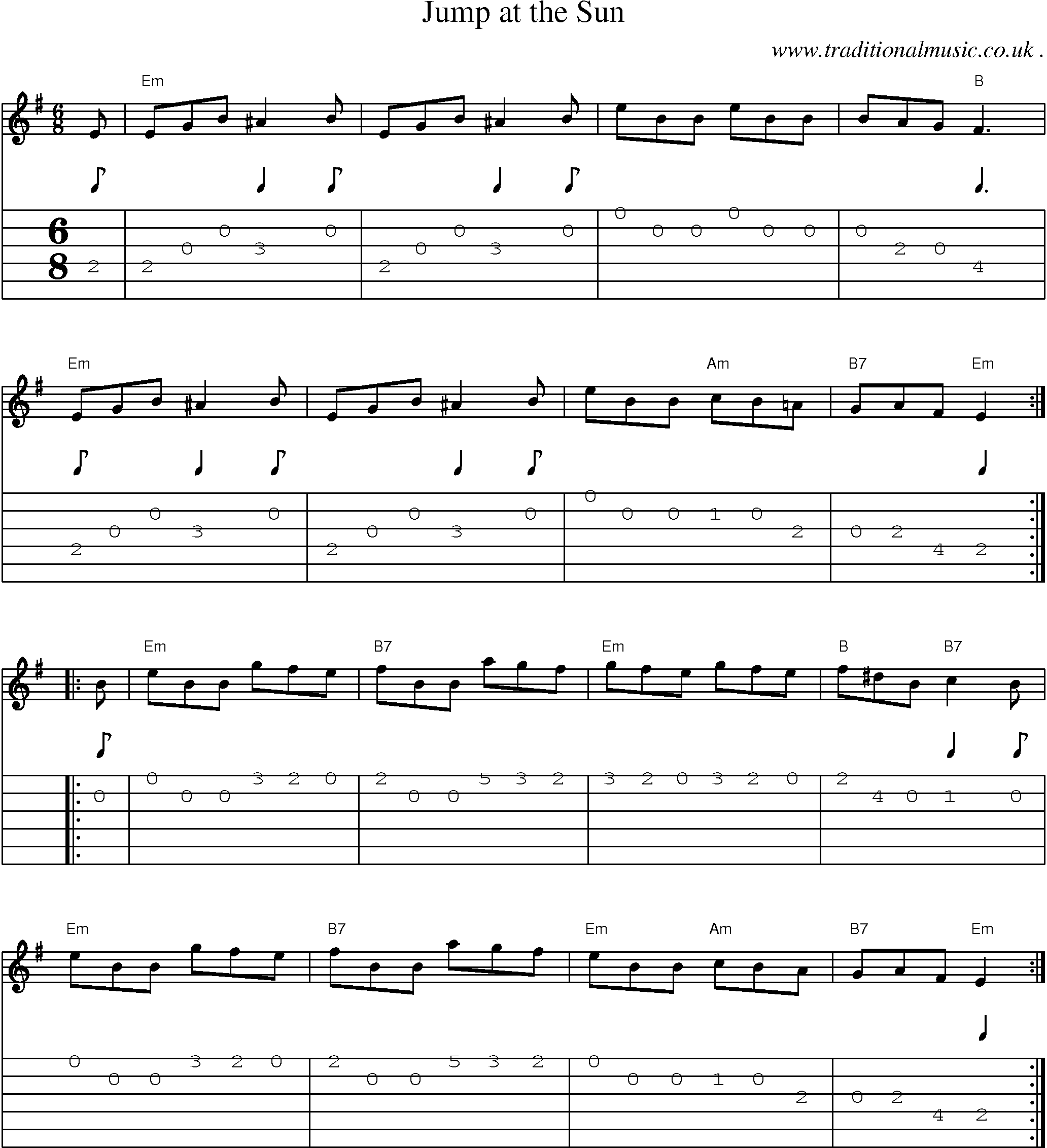 Music Score and Guitar Tabs for Jump At The Sun