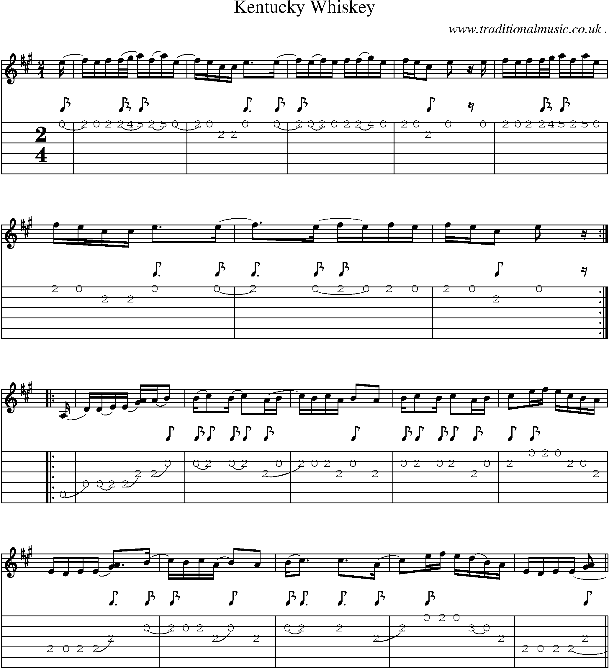 Music Score and Guitar Tabs for Kentucky Whiskey