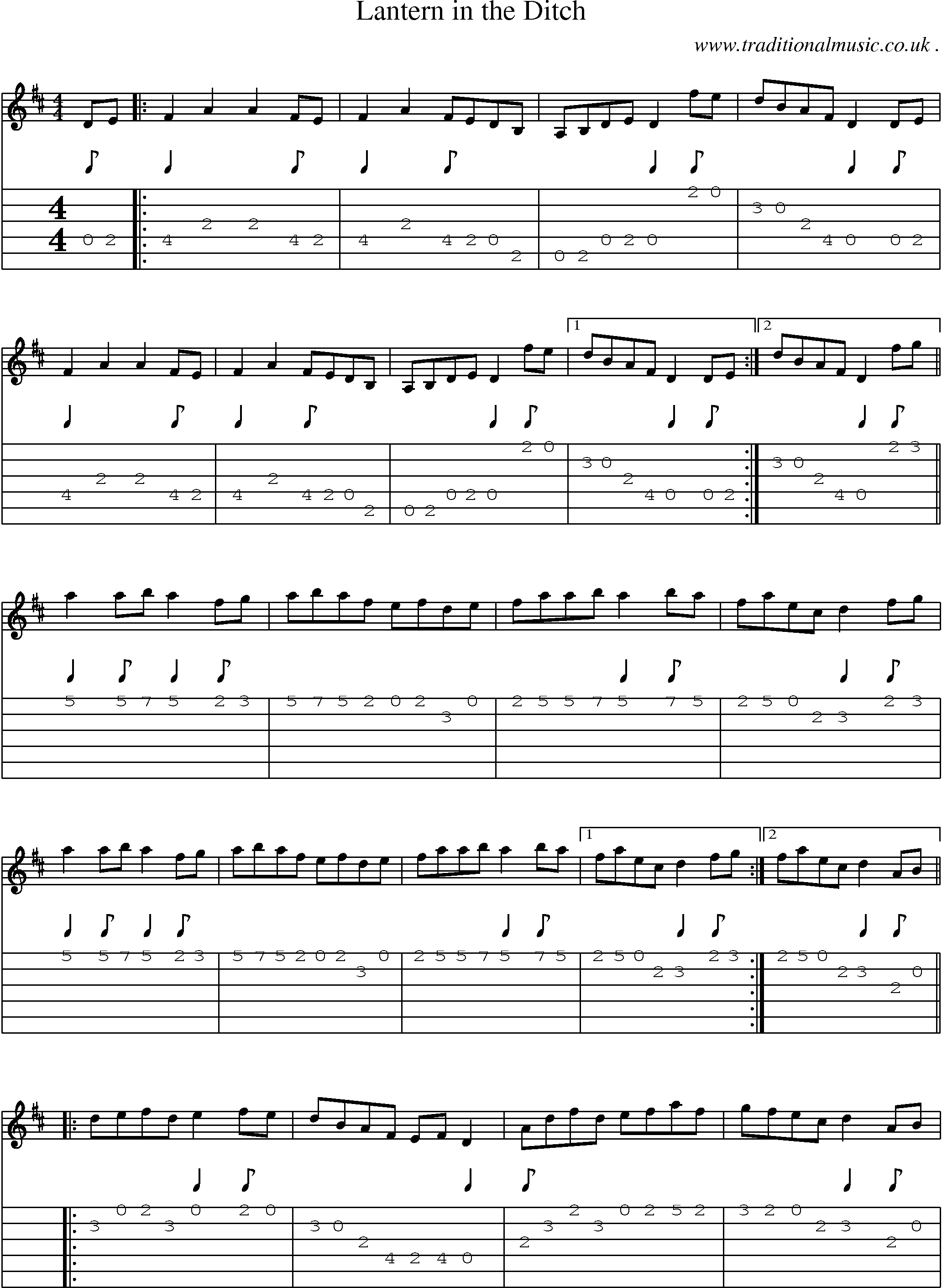 Music Score and Guitar Tabs for Lantern In The Ditch