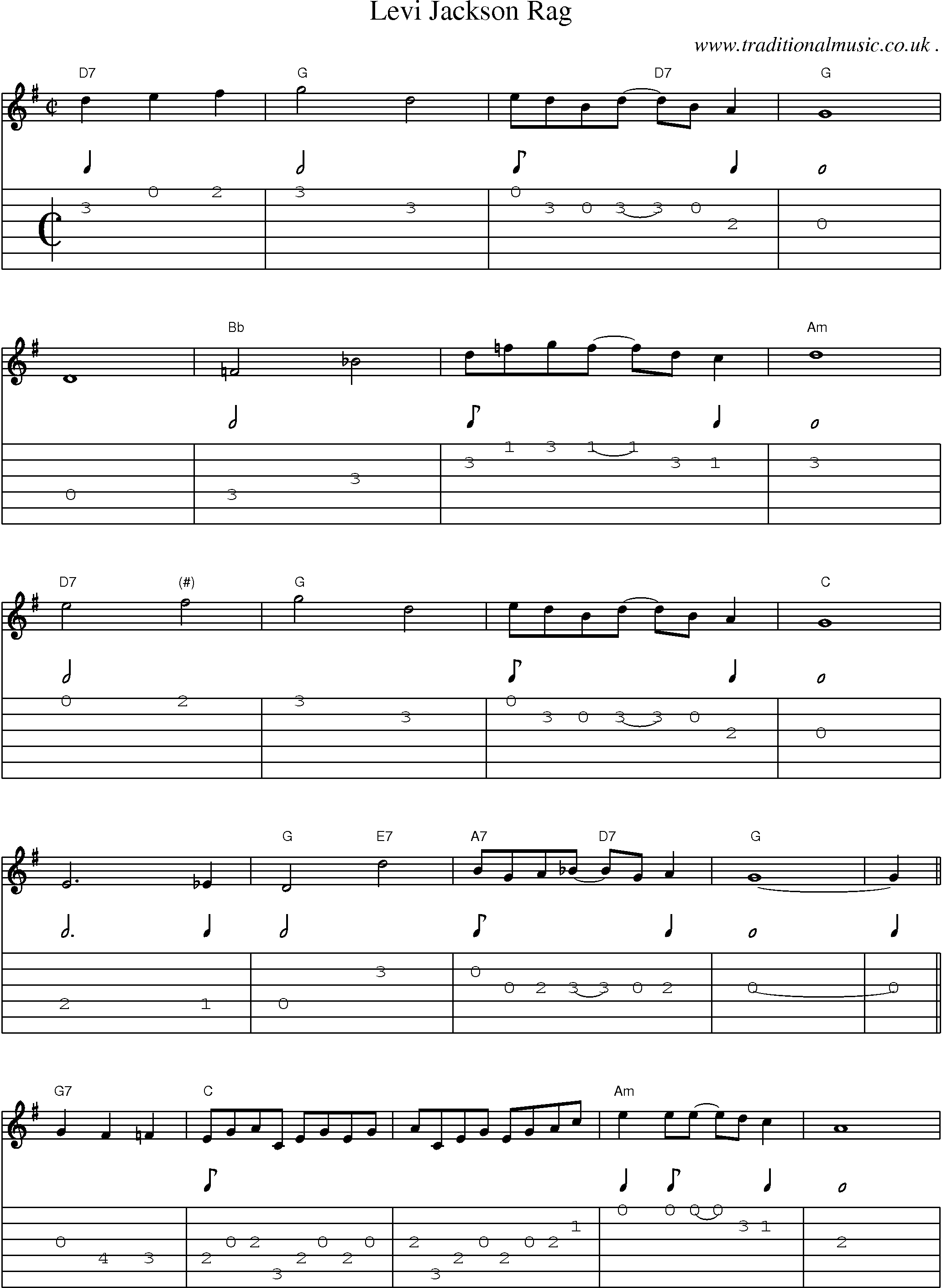 Music Score and Guitar Tabs for Levi Jackson Rag