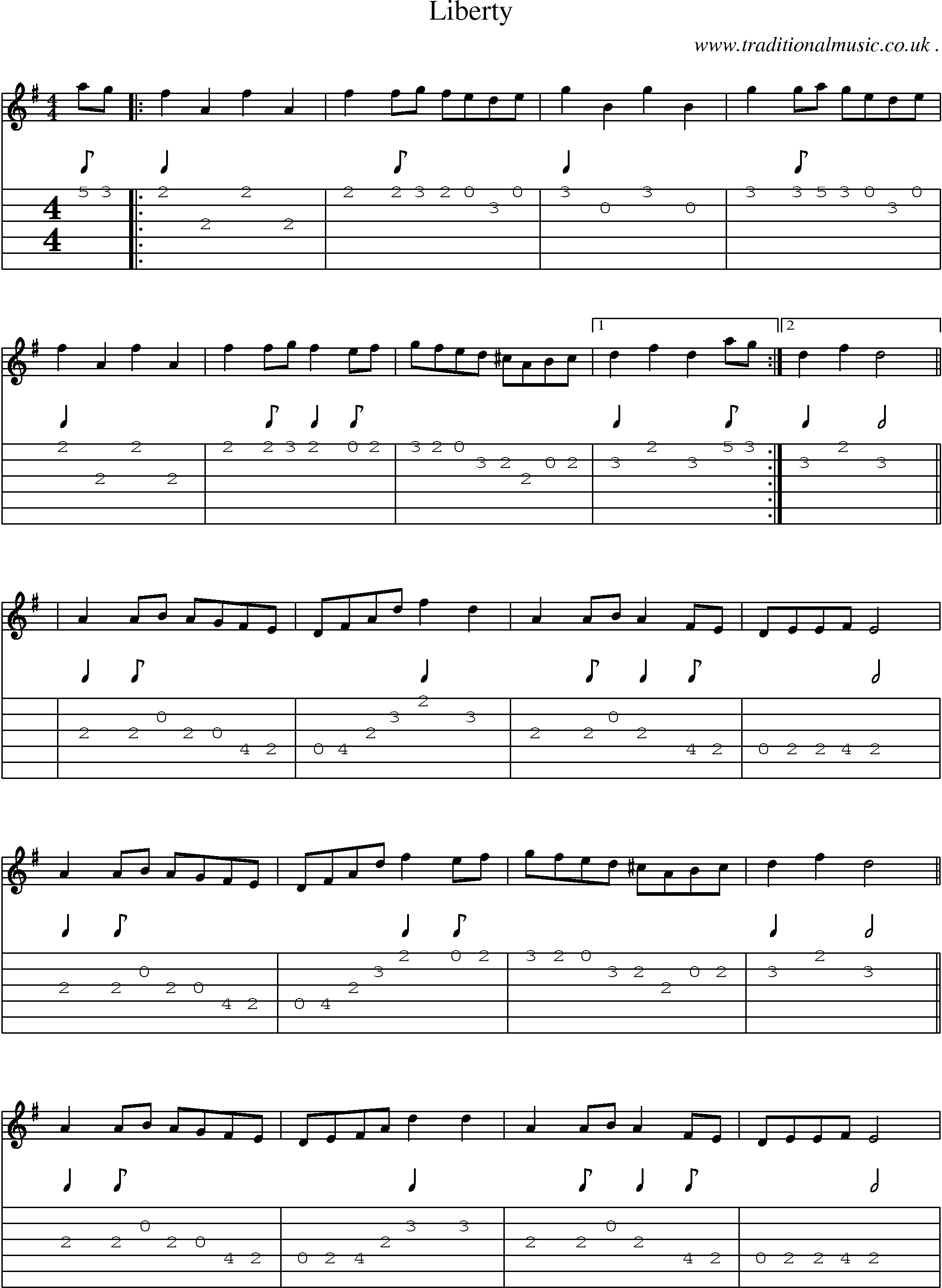 Music Score and Guitar Tabs for Liberty