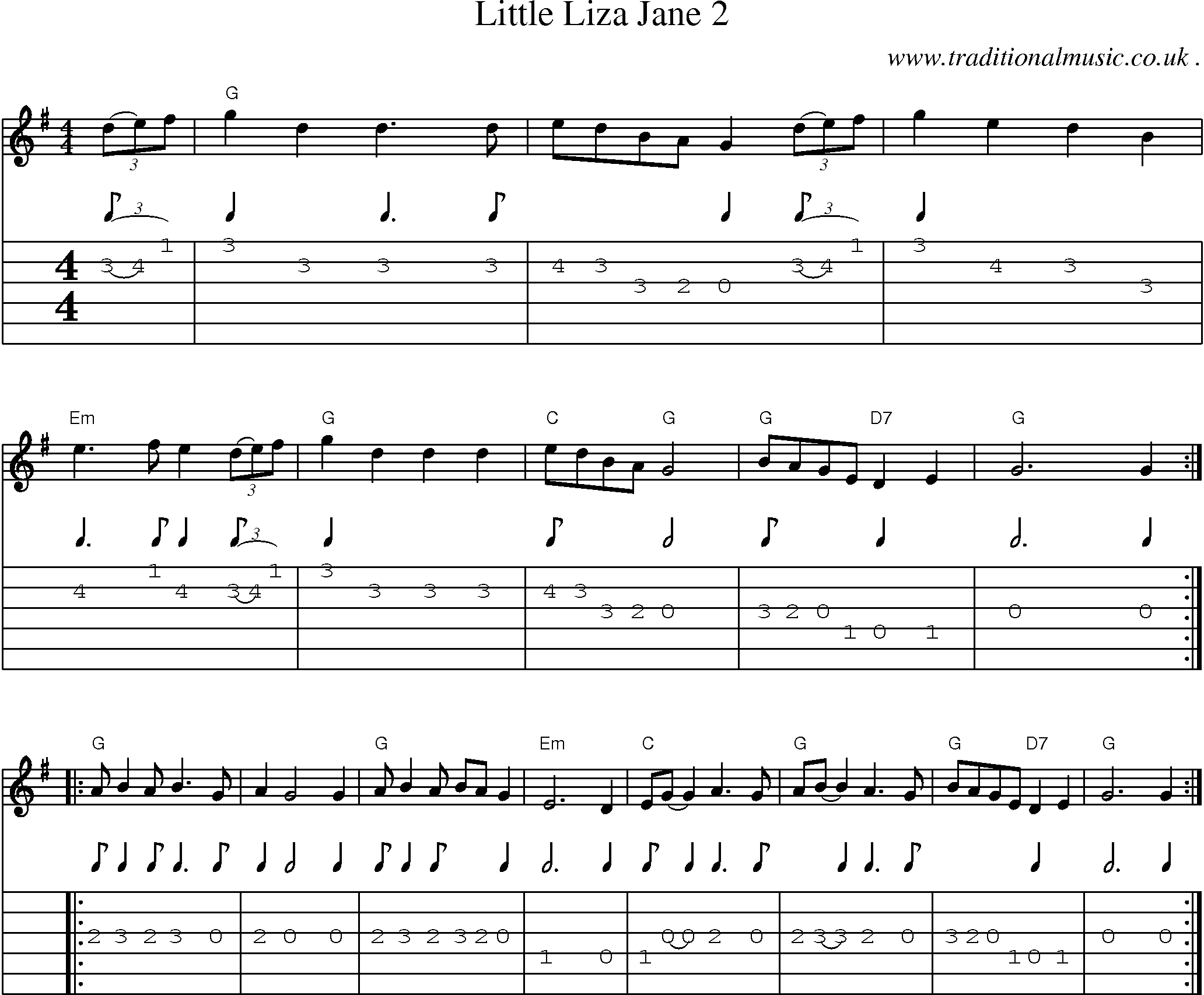 Music Score and Guitar Tabs for Little Liza Jane 2