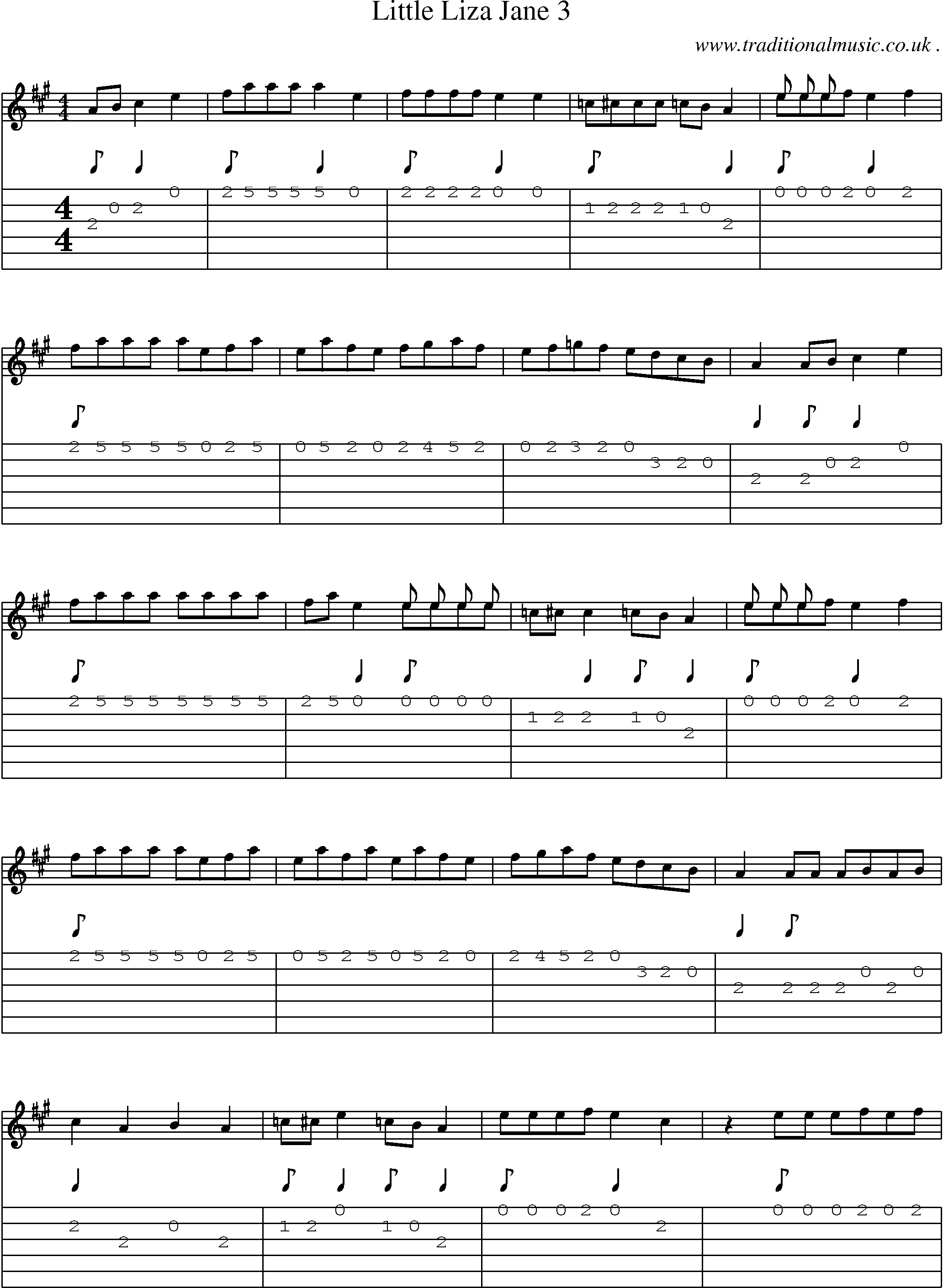 Music Score and Guitar Tabs for Little Liza Jane 3