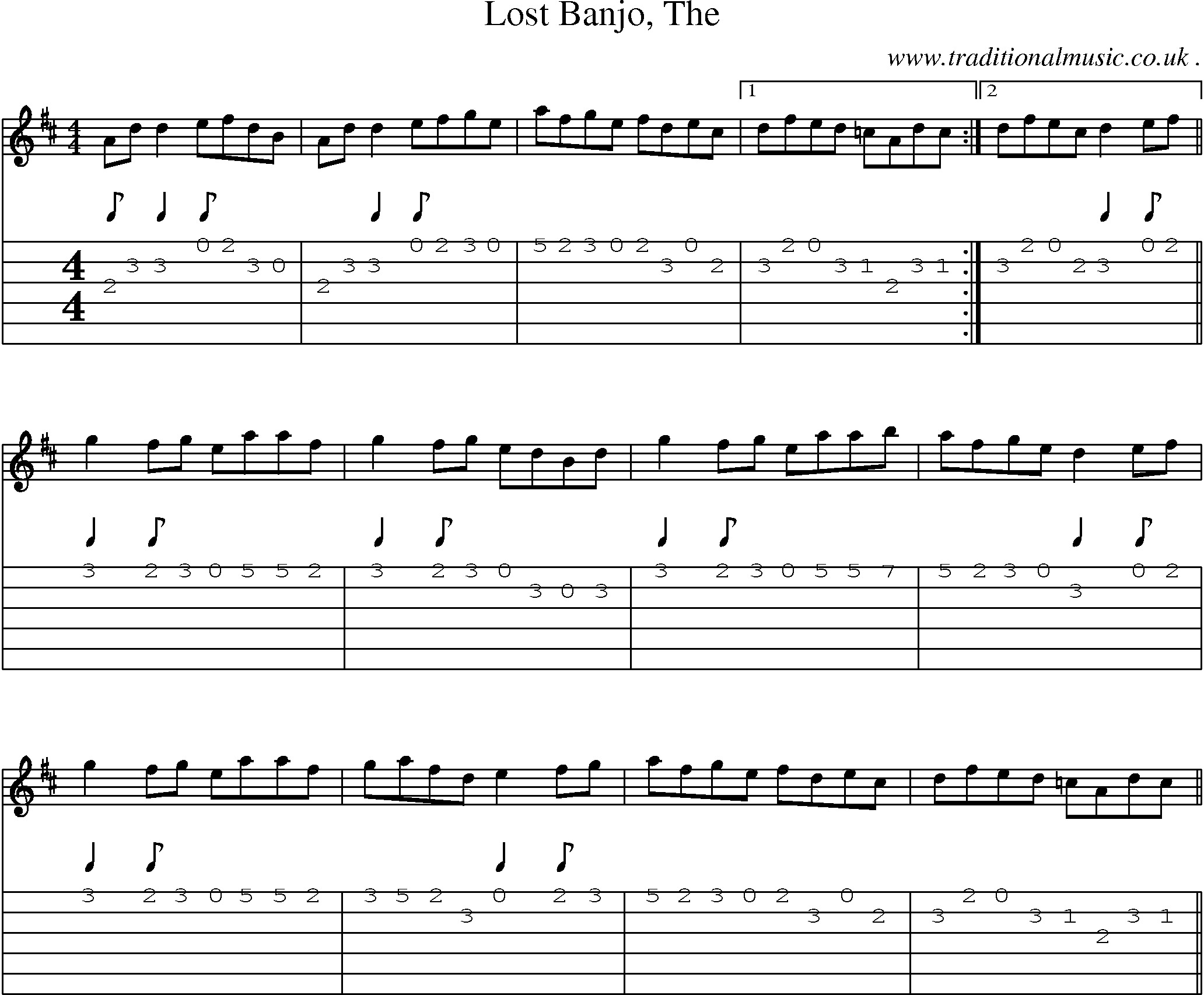 Music Score and Guitar Tabs for Lost Banjo The