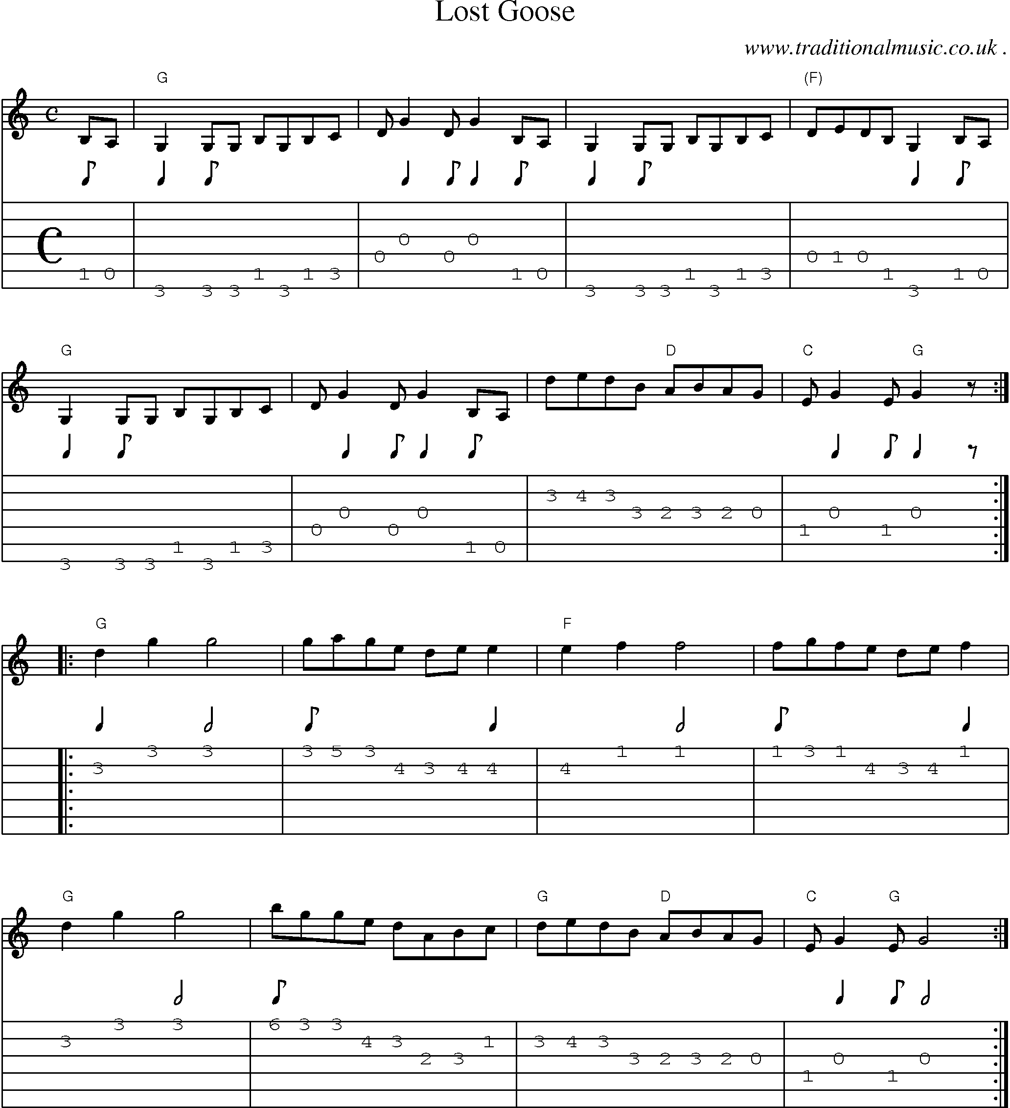 Music Score and Guitar Tabs for Lost Goose