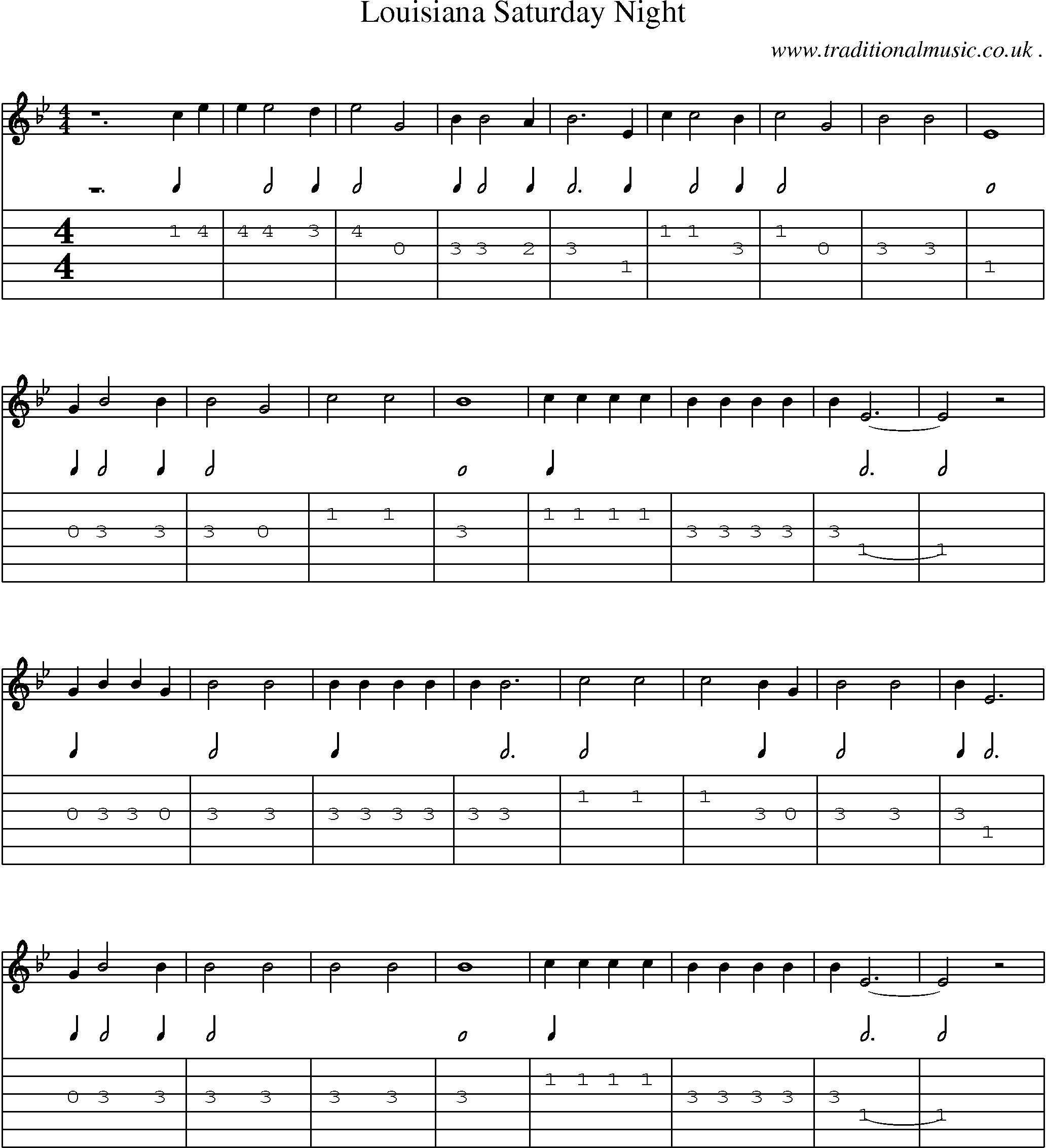 Music Score and Guitar Tabs for Louisiana Saturday Night