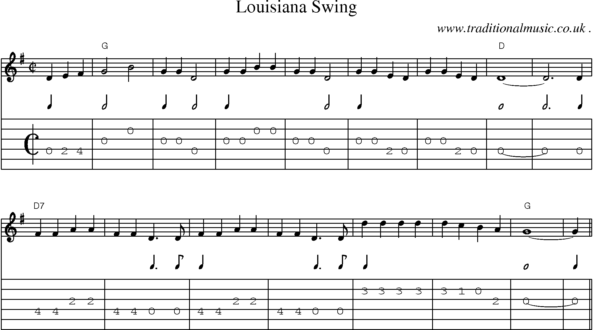 Music Score and Guitar Tabs for Louisiana Swing