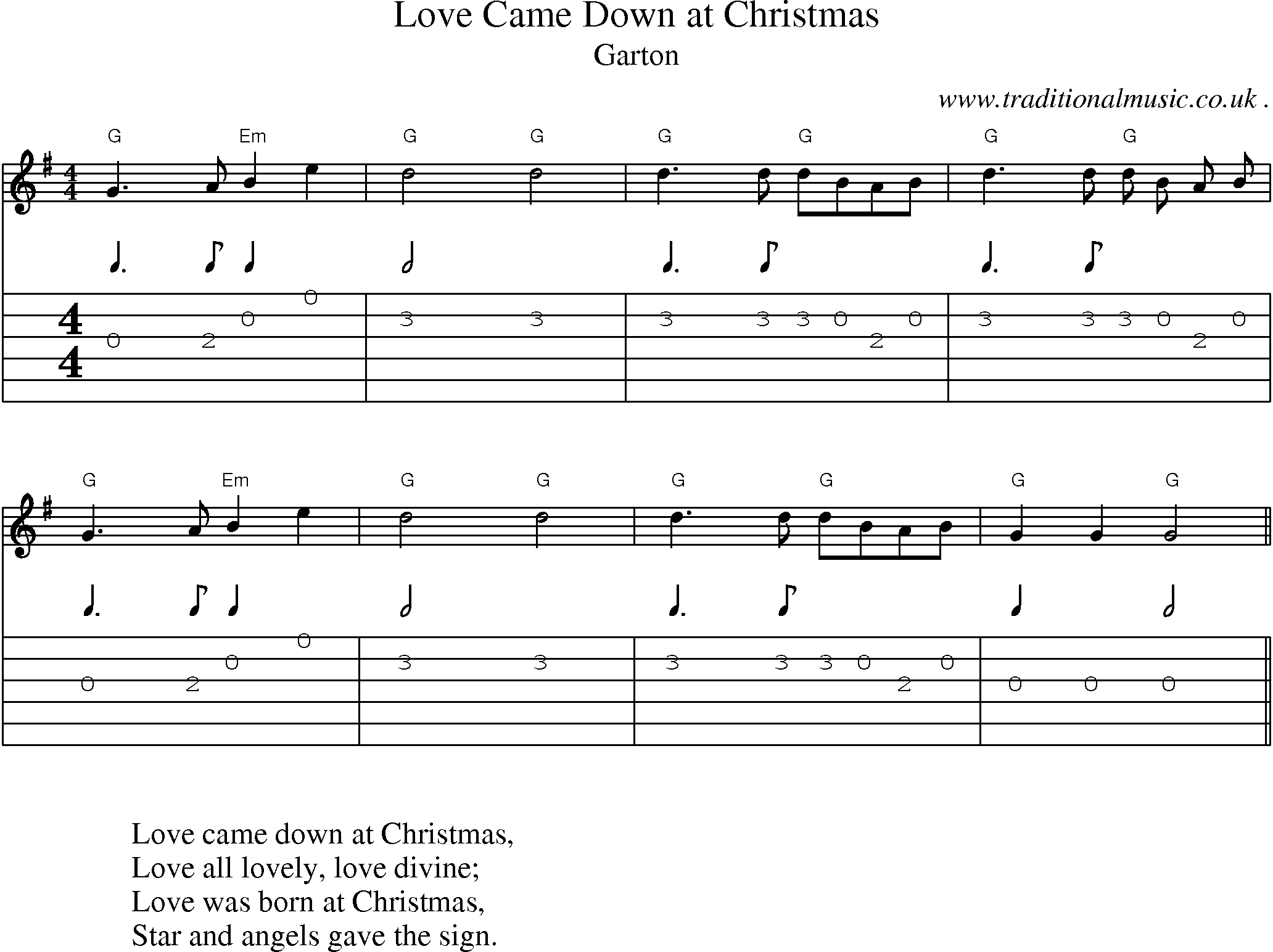 Music Score and Guitar Tabs for Love Came Down At Christmas