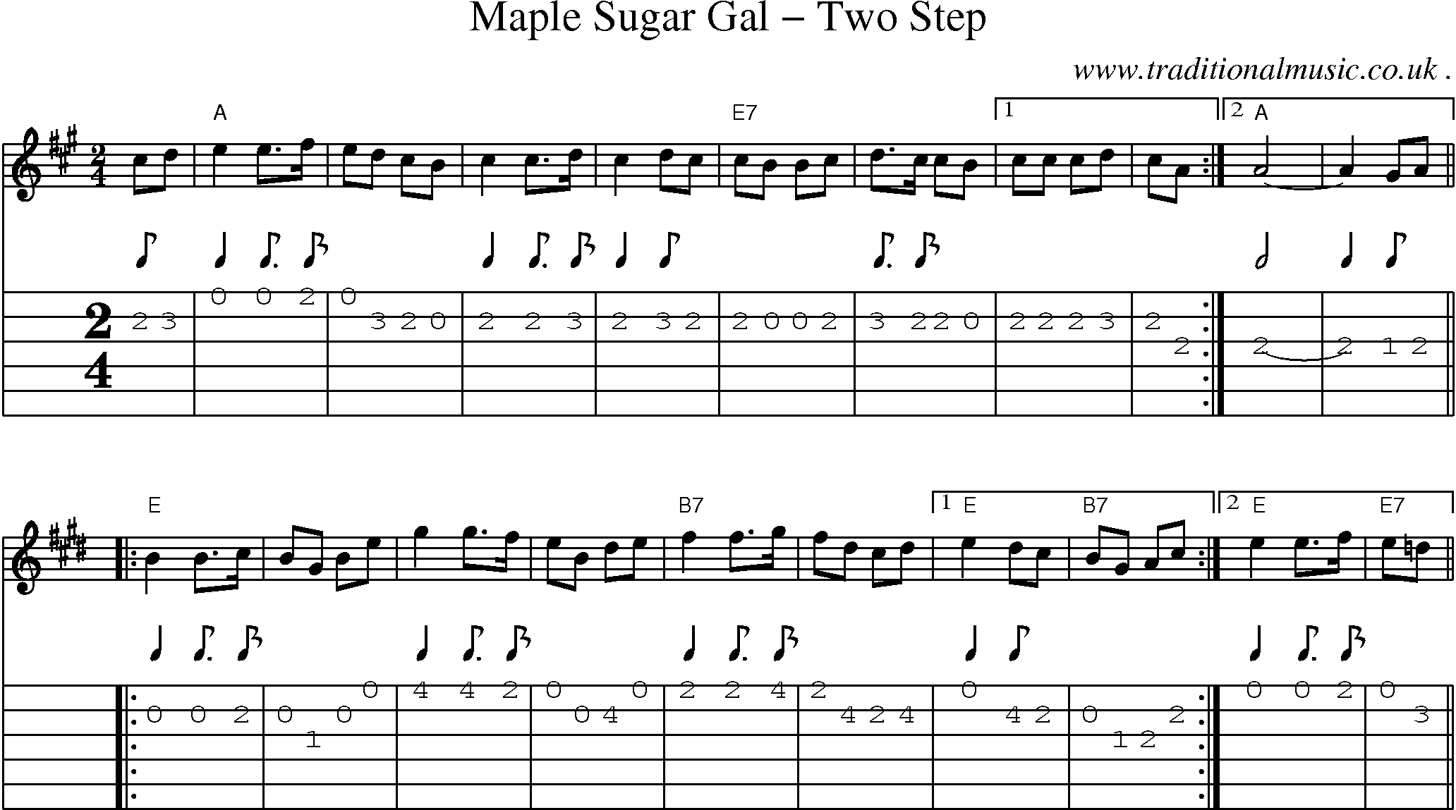Music Score and Guitar Tabs for Maple Sugar Gal Two Step
