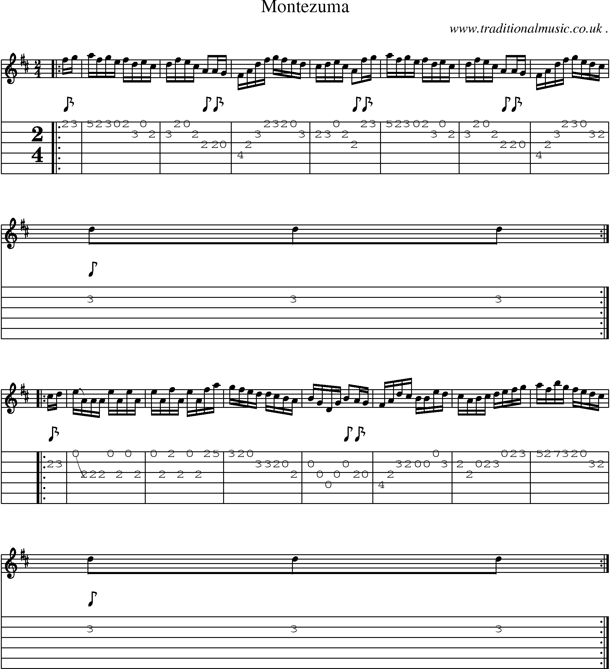 Music Score and Guitar Tabs for Montezuma
