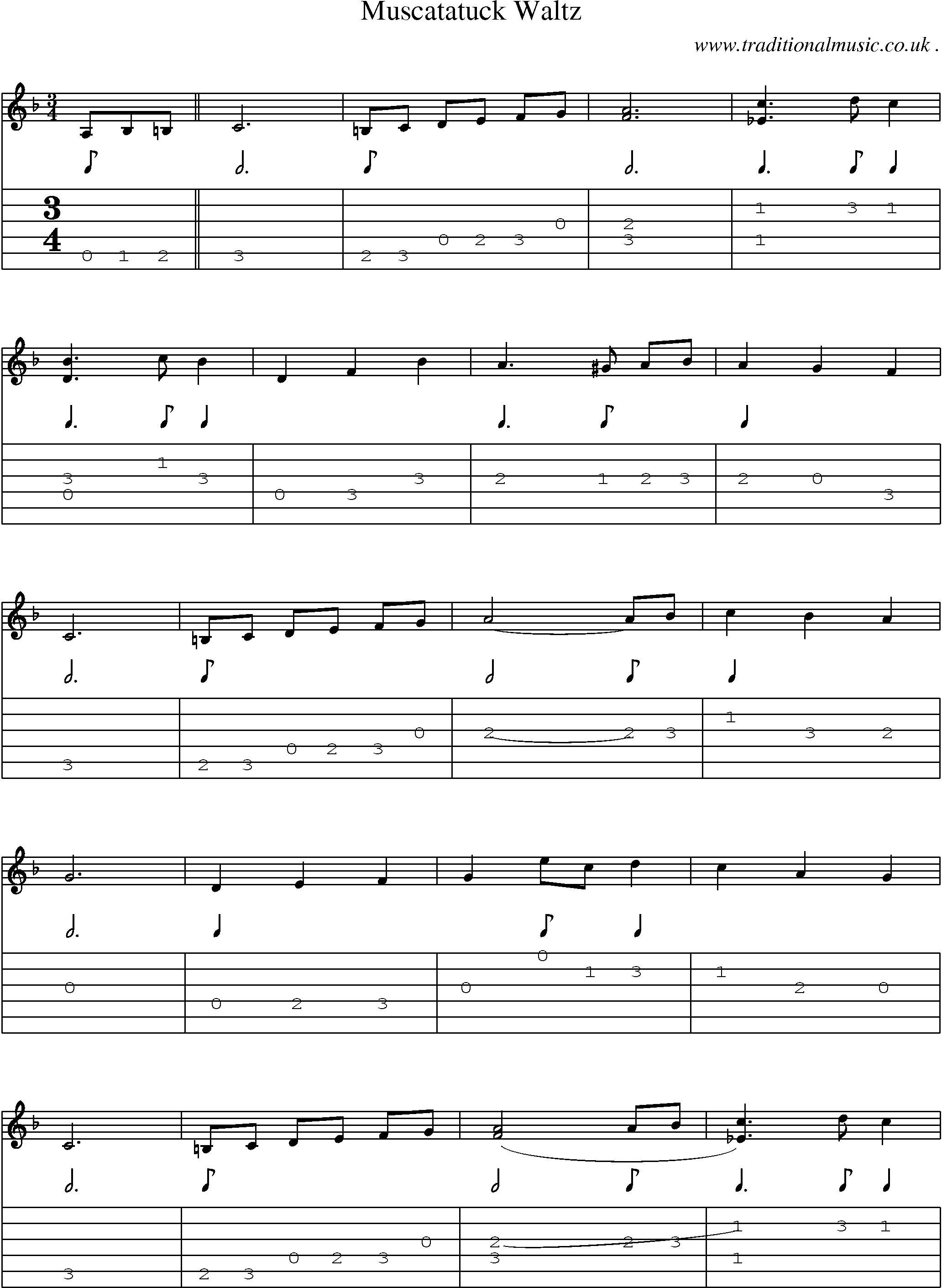 Music Score and Guitar Tabs for Muscatatuck Waltz