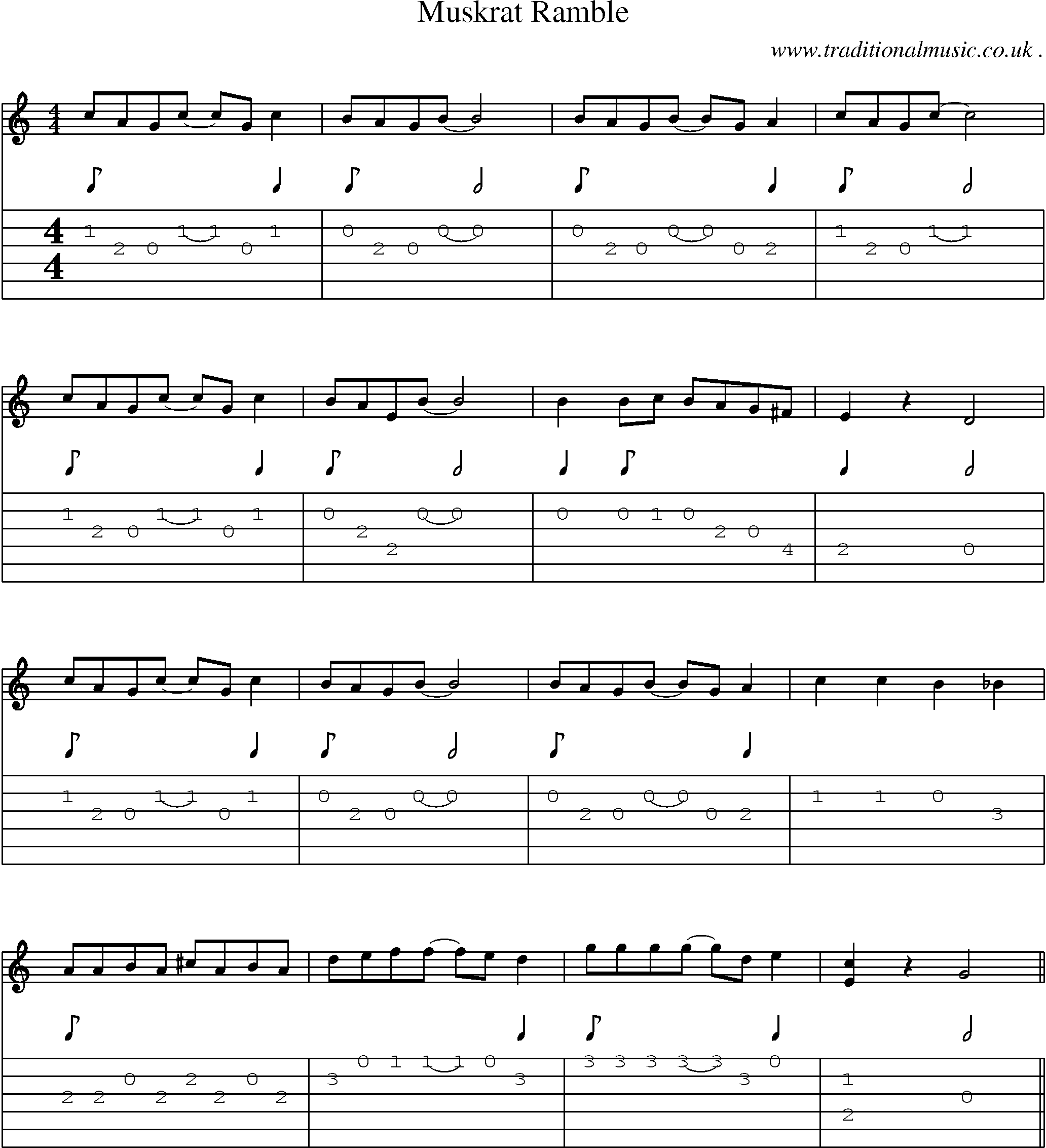 Music Score and Guitar Tabs for Muskrat Ramble