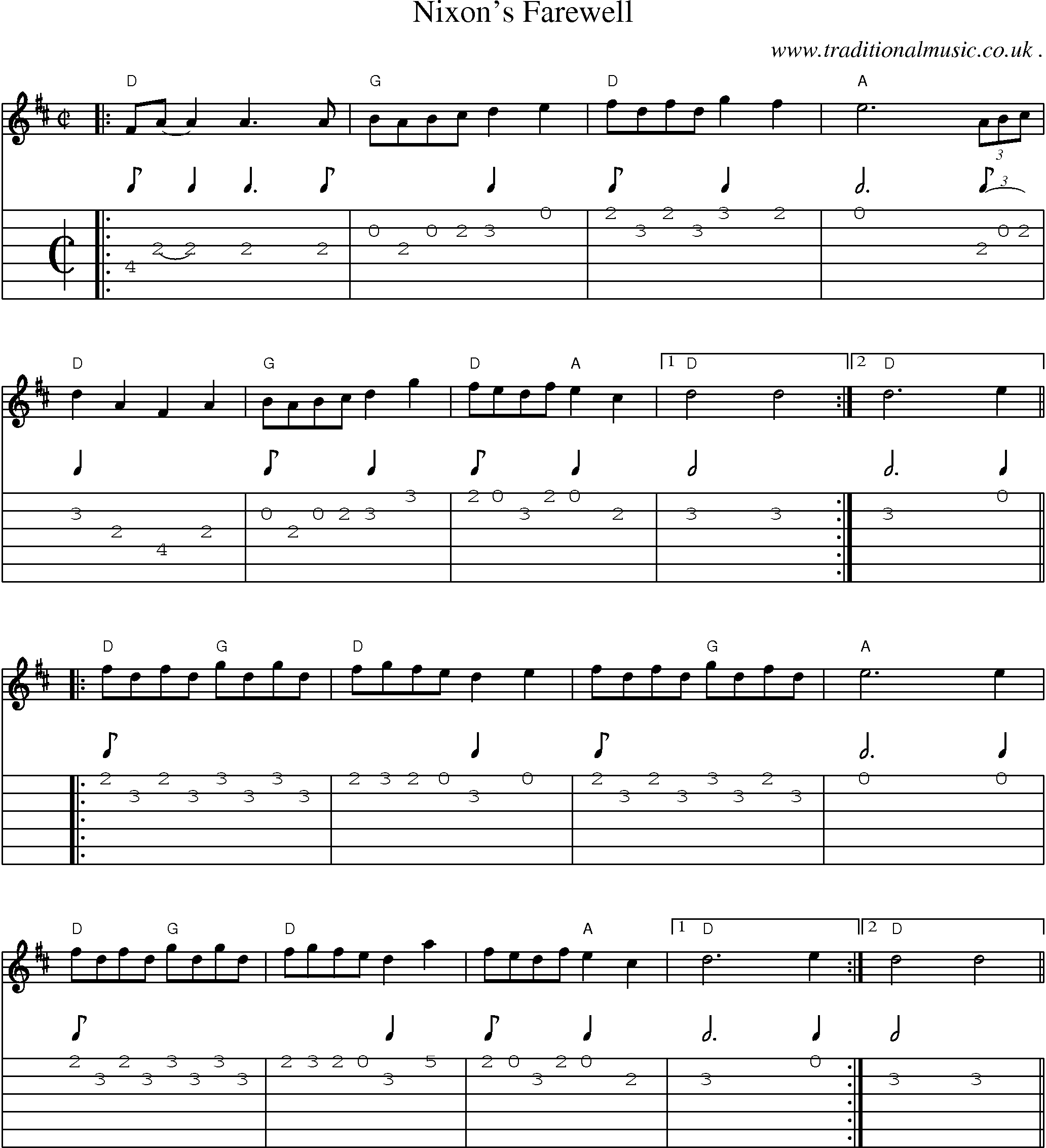 Music Score and Guitar Tabs for Nixons Farewell