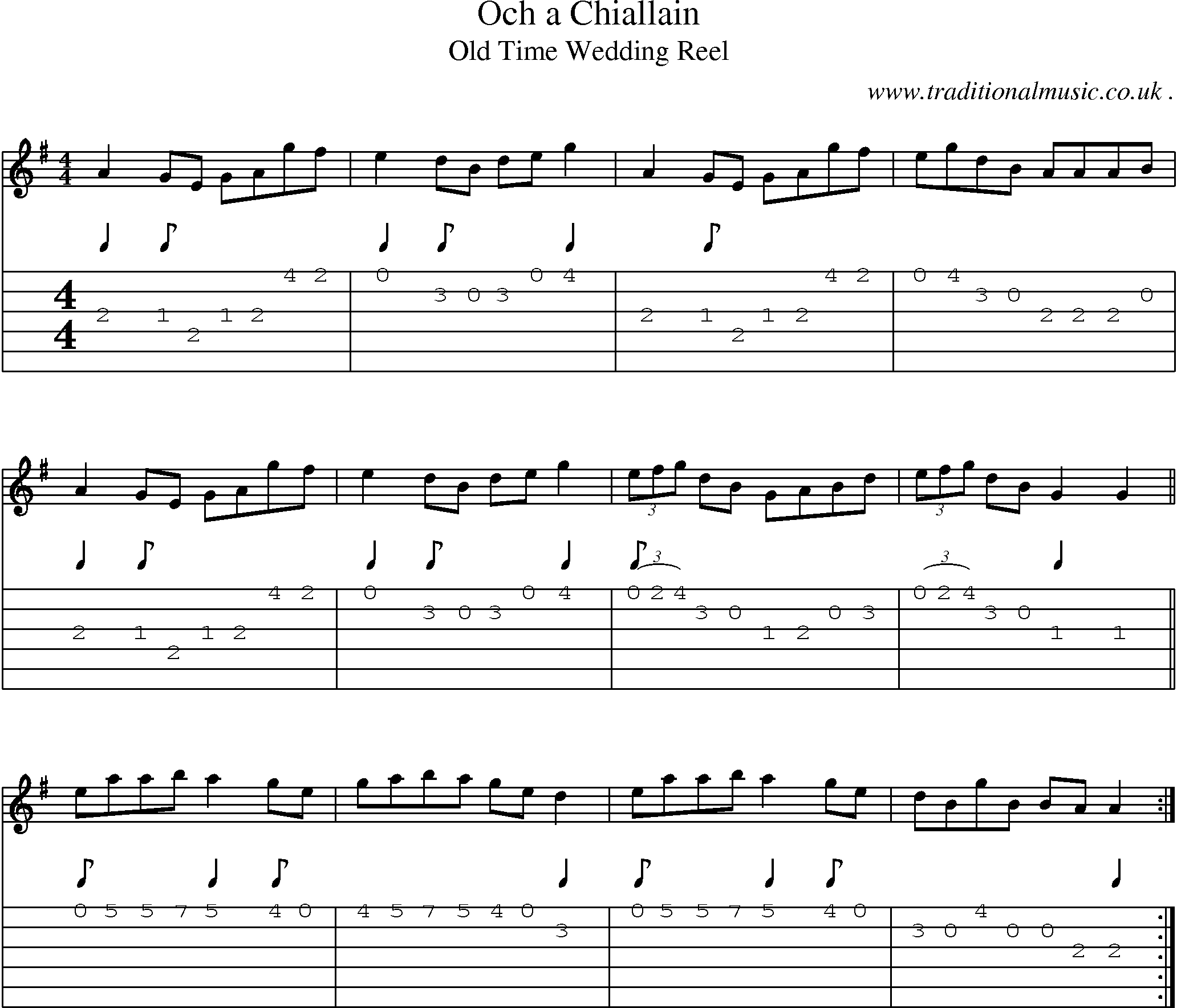 Music Score and Guitar Tabs for Och A Chiallain