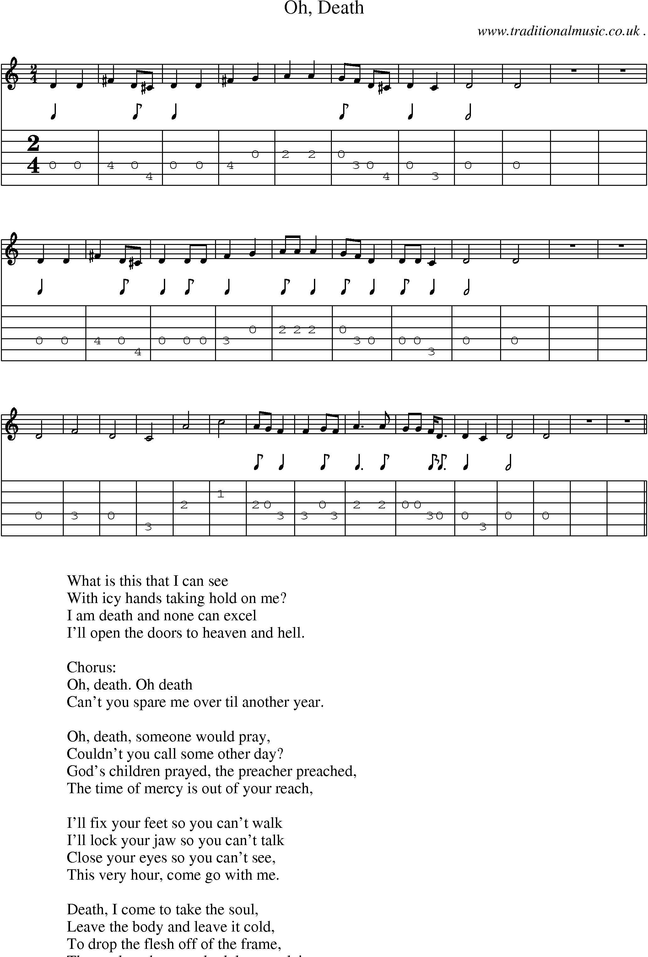Music Score and Guitar Tabs for Oh Death