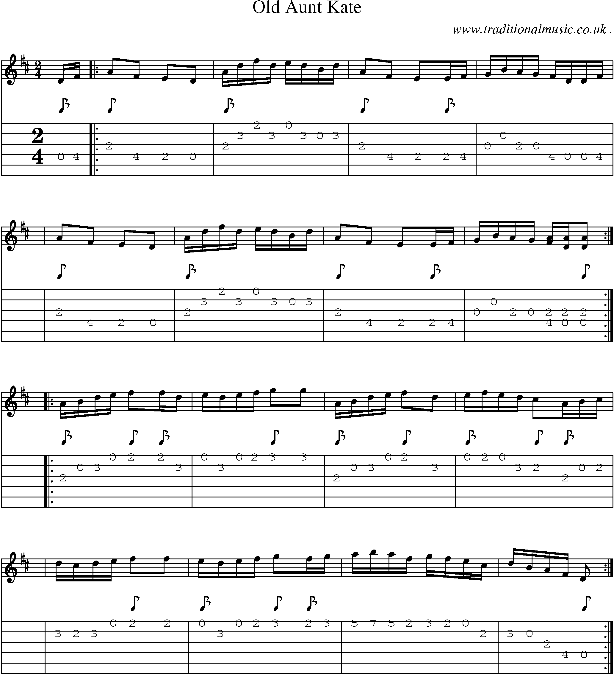 Music Score and Guitar Tabs for Old Aunt Kate