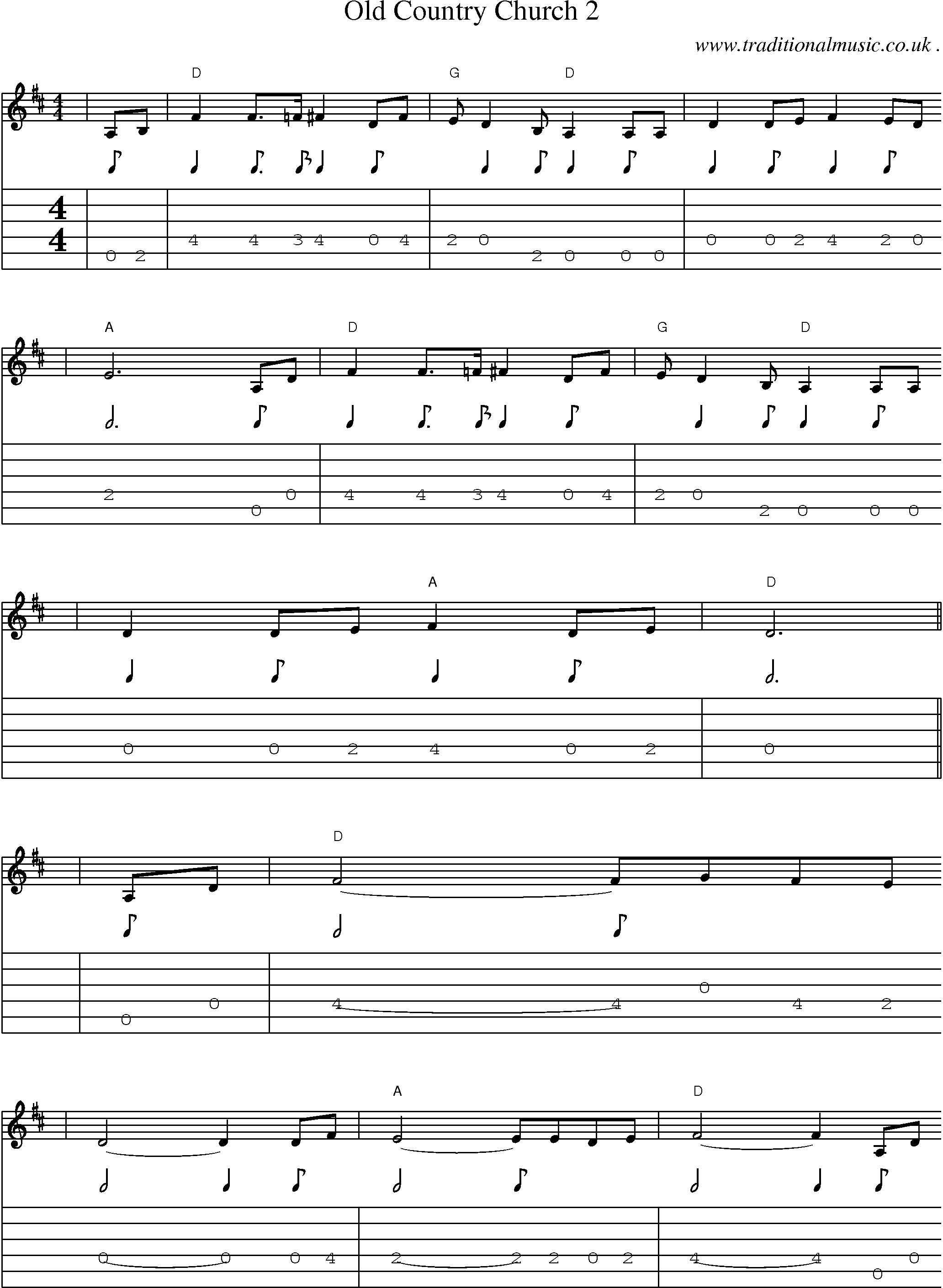 Music Score and Guitar Tabs for Old Country Church 2