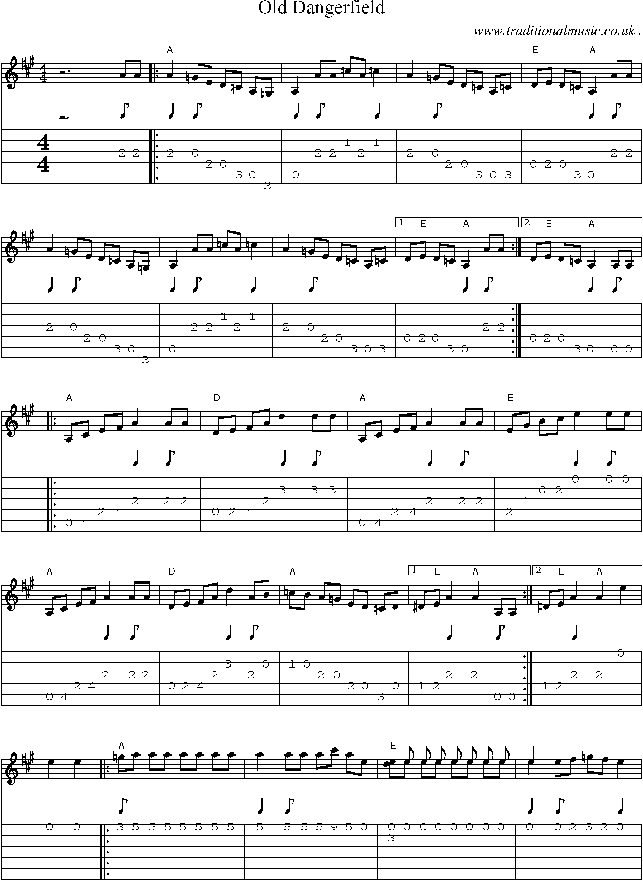 Music Score and Guitar Tabs for Old Dangerfield