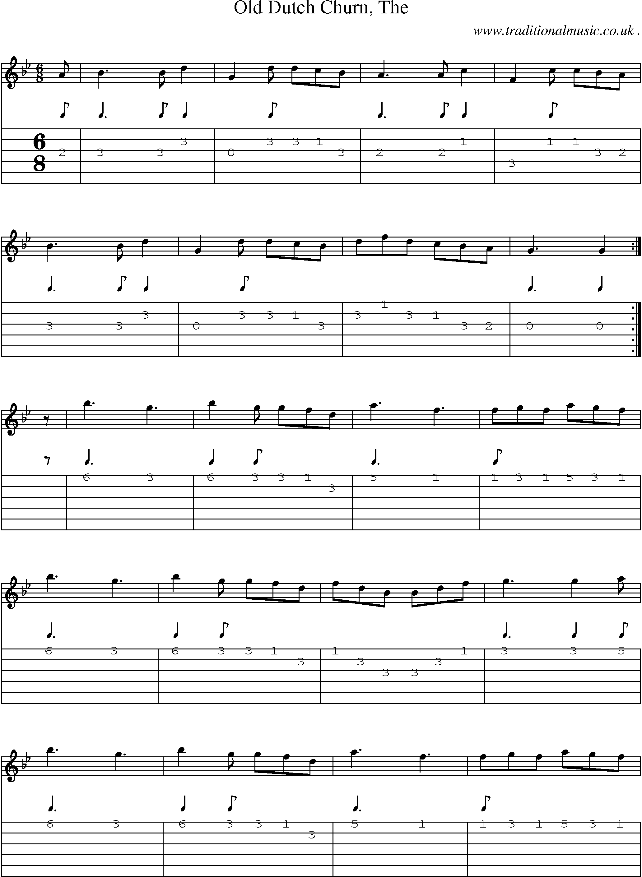 Music Score and Guitar Tabs for Old Dutch Churn The