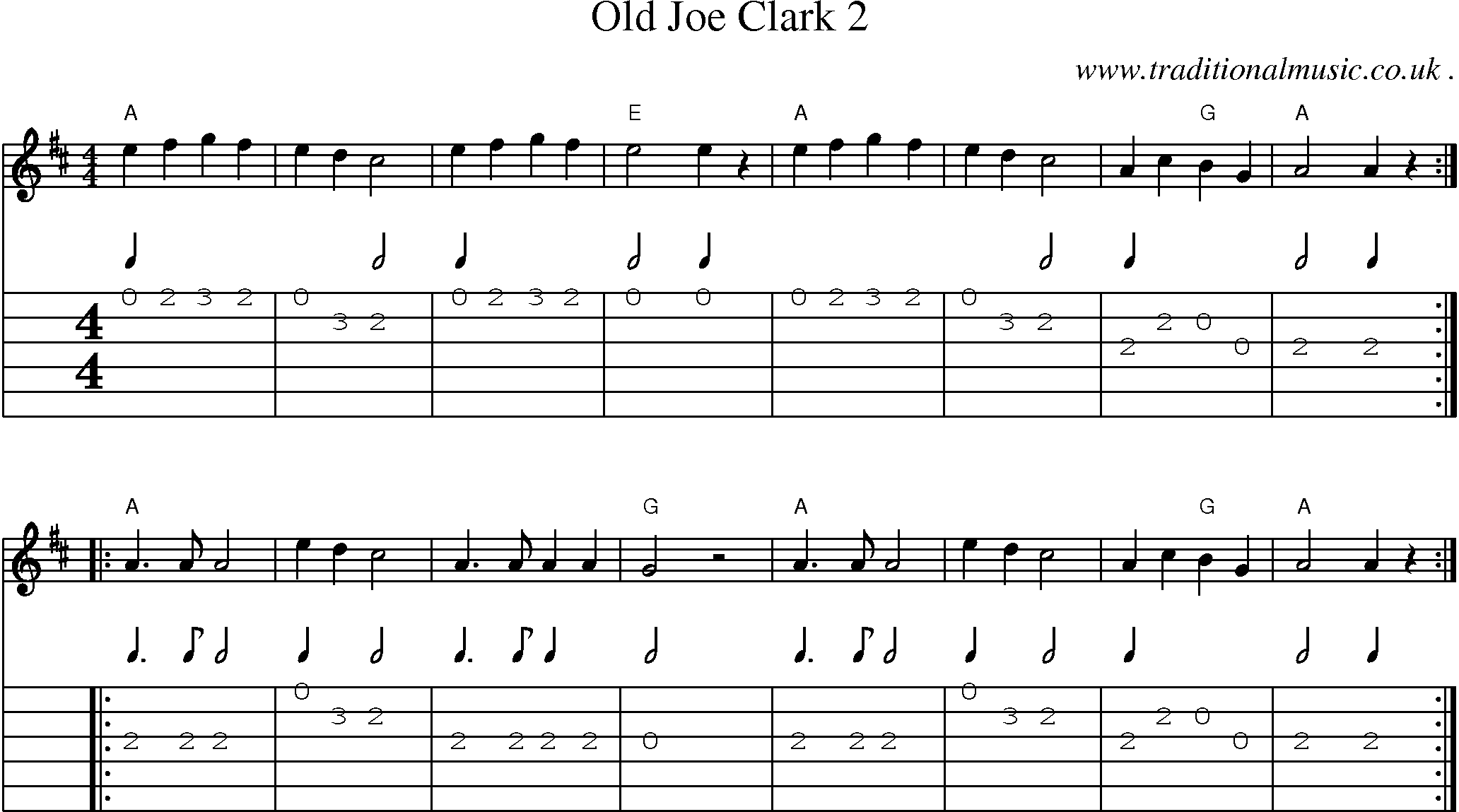 Music Score and Guitar Tabs for Old Joe Clark 2