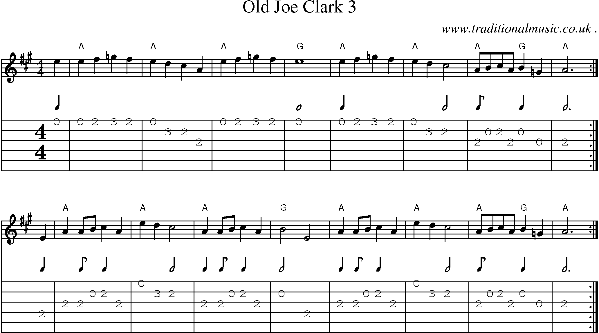Music Score and Guitar Tabs for Old Joe Clark 3