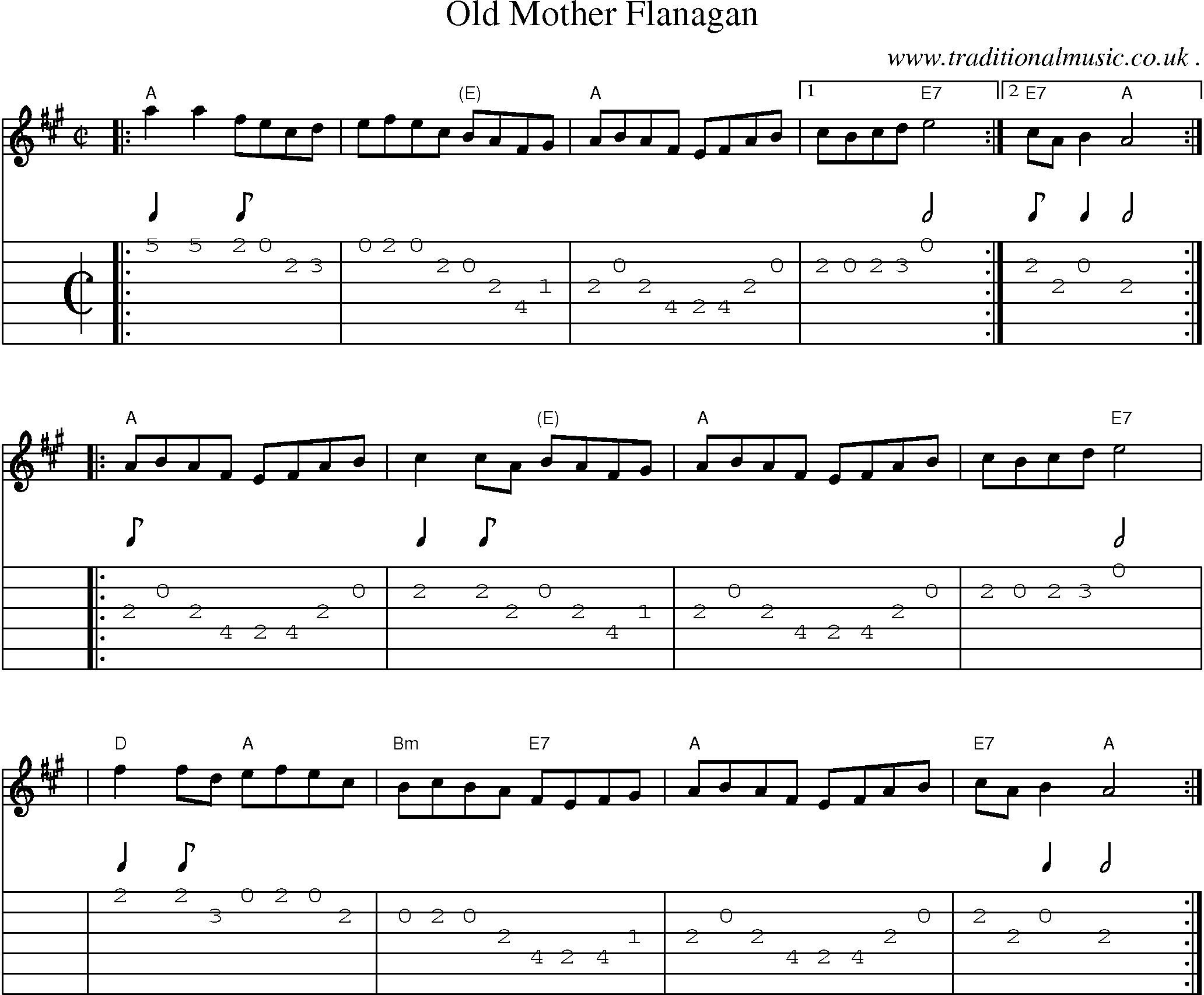 Music Score and Guitar Tabs for Old Mother Flanagan