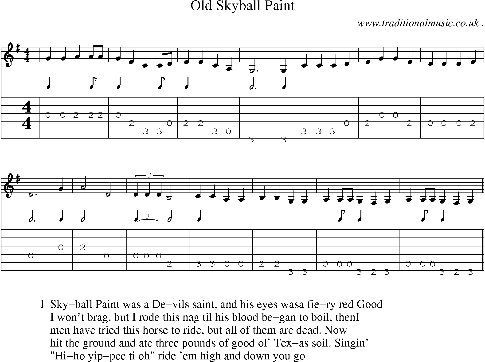 Music Score and Guitar Tabs for Old Skyball Paint