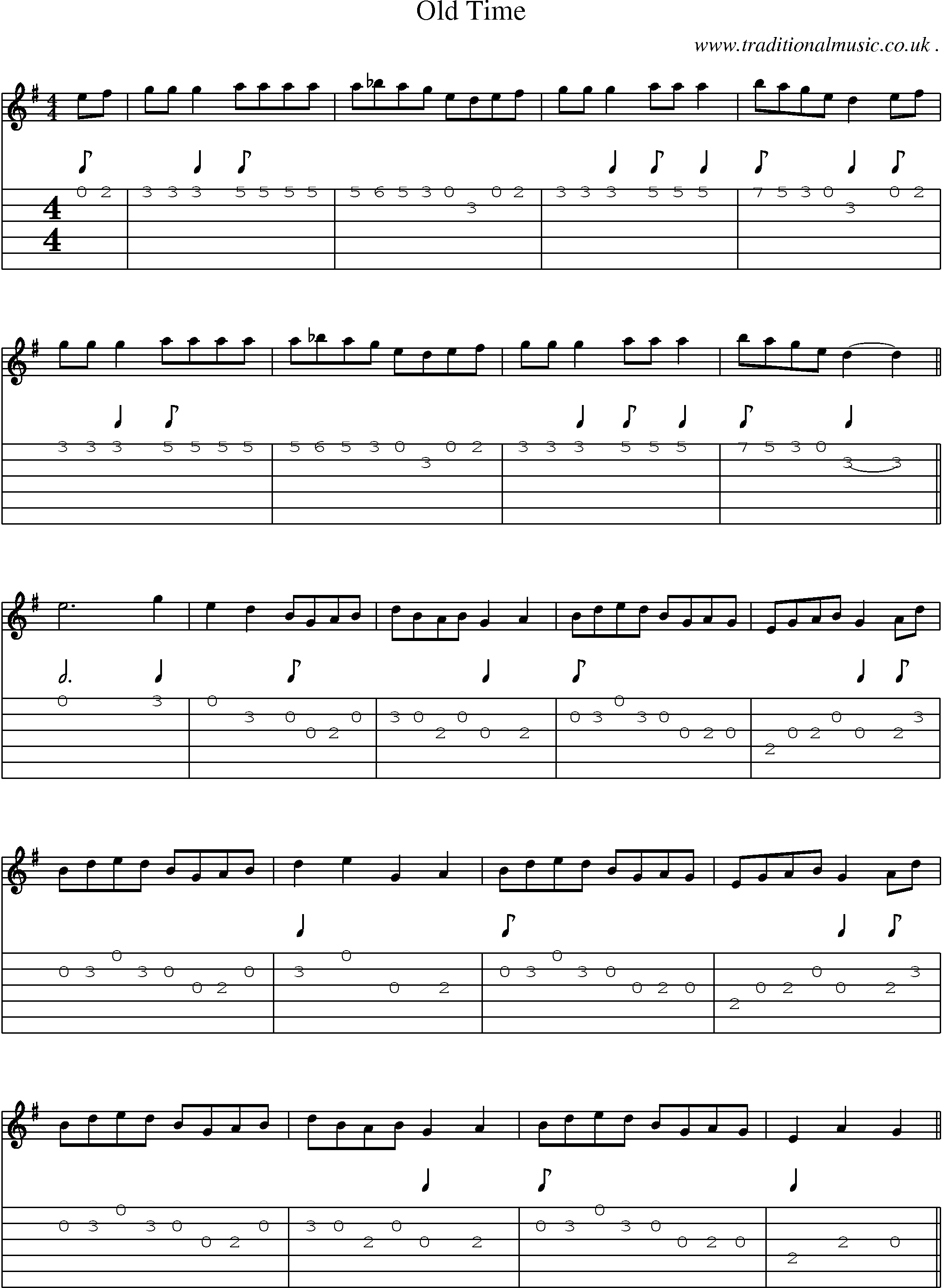 Music Score and Guitar Tabs for Old Time
