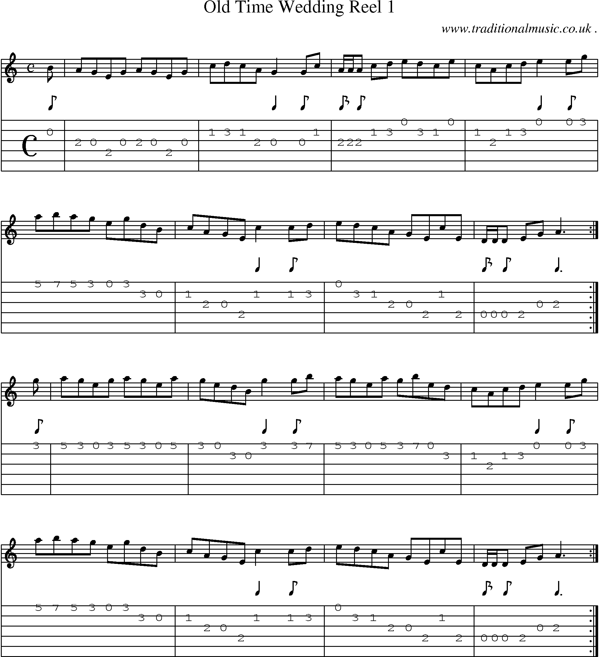Music Score and Guitar Tabs for Old Time Wedding Reel 1