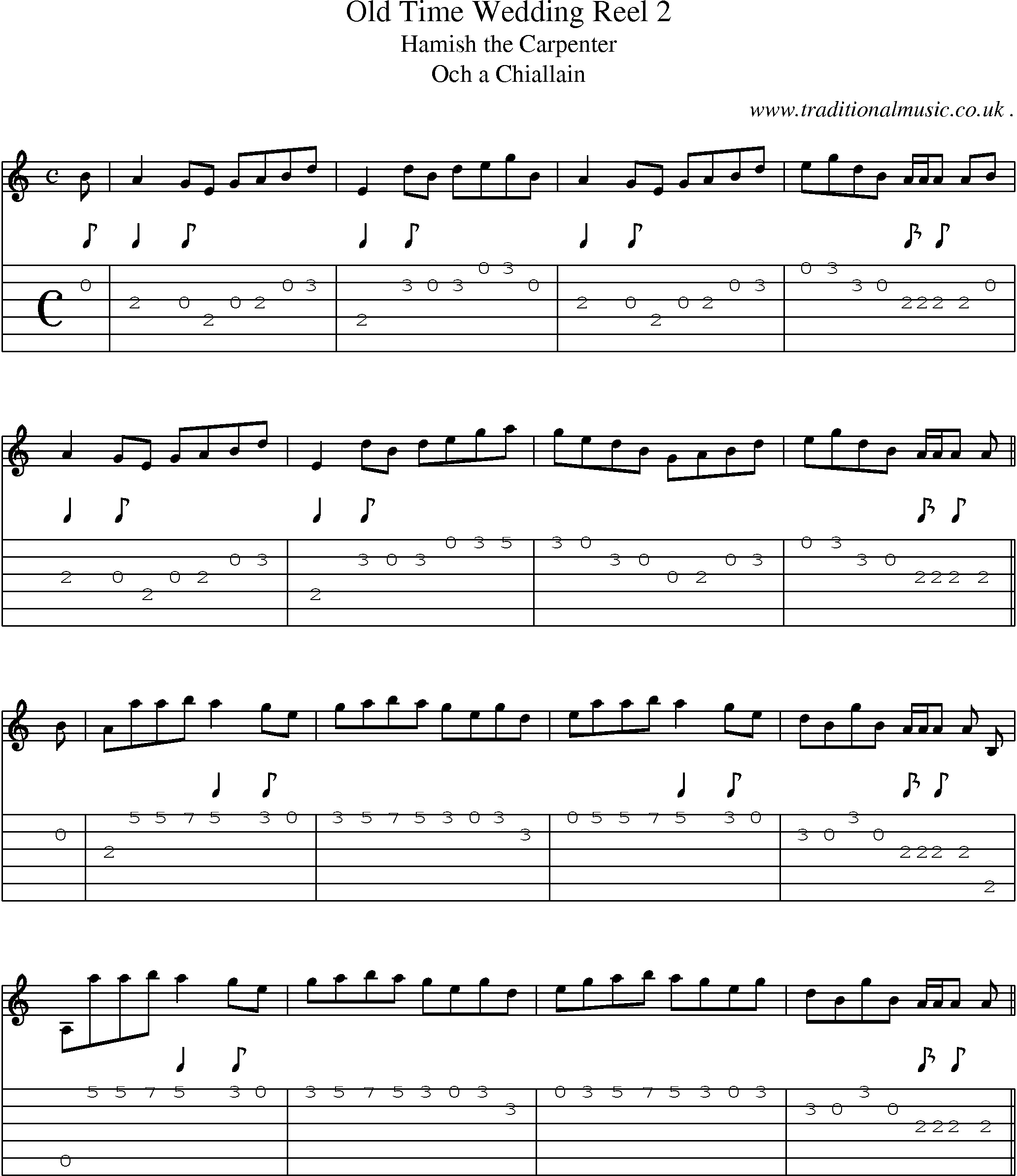 Music Score and Guitar Tabs for Old Time Wedding Reel 2