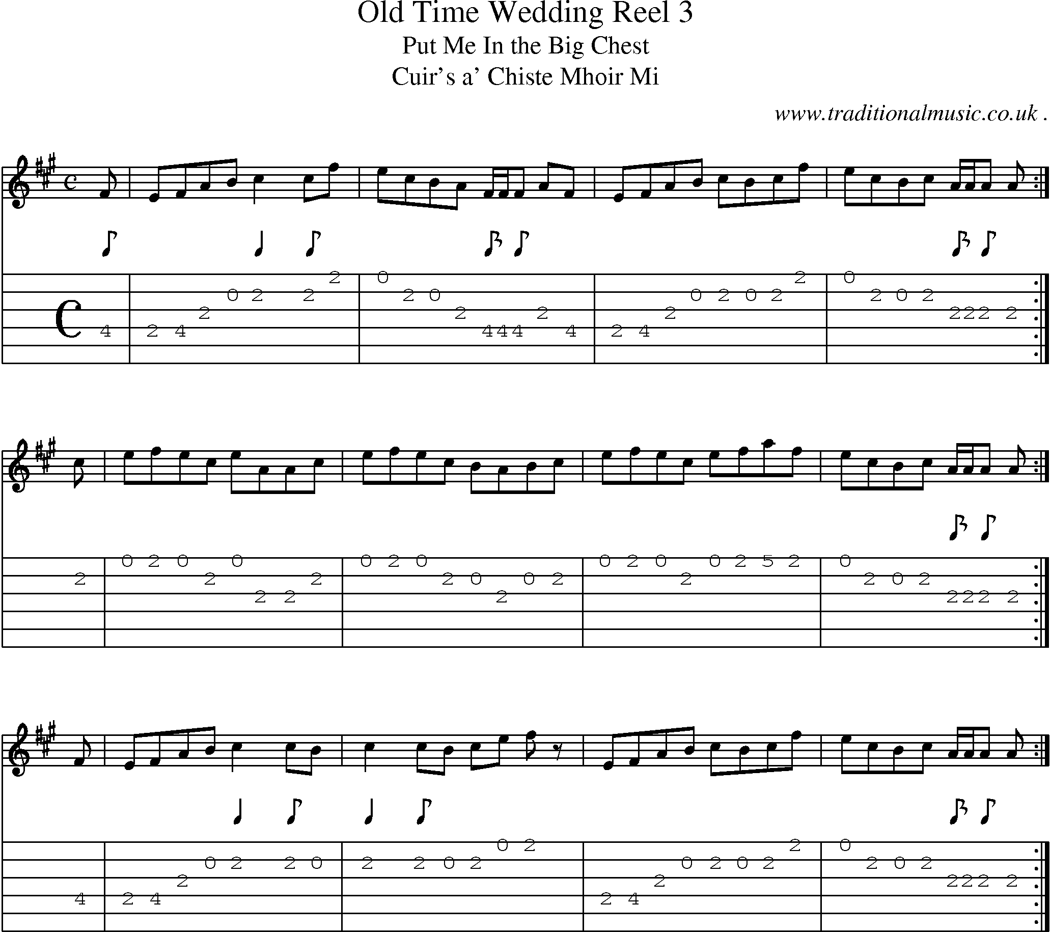 Music Score and Guitar Tabs for Old Time Wedding Reel 3
