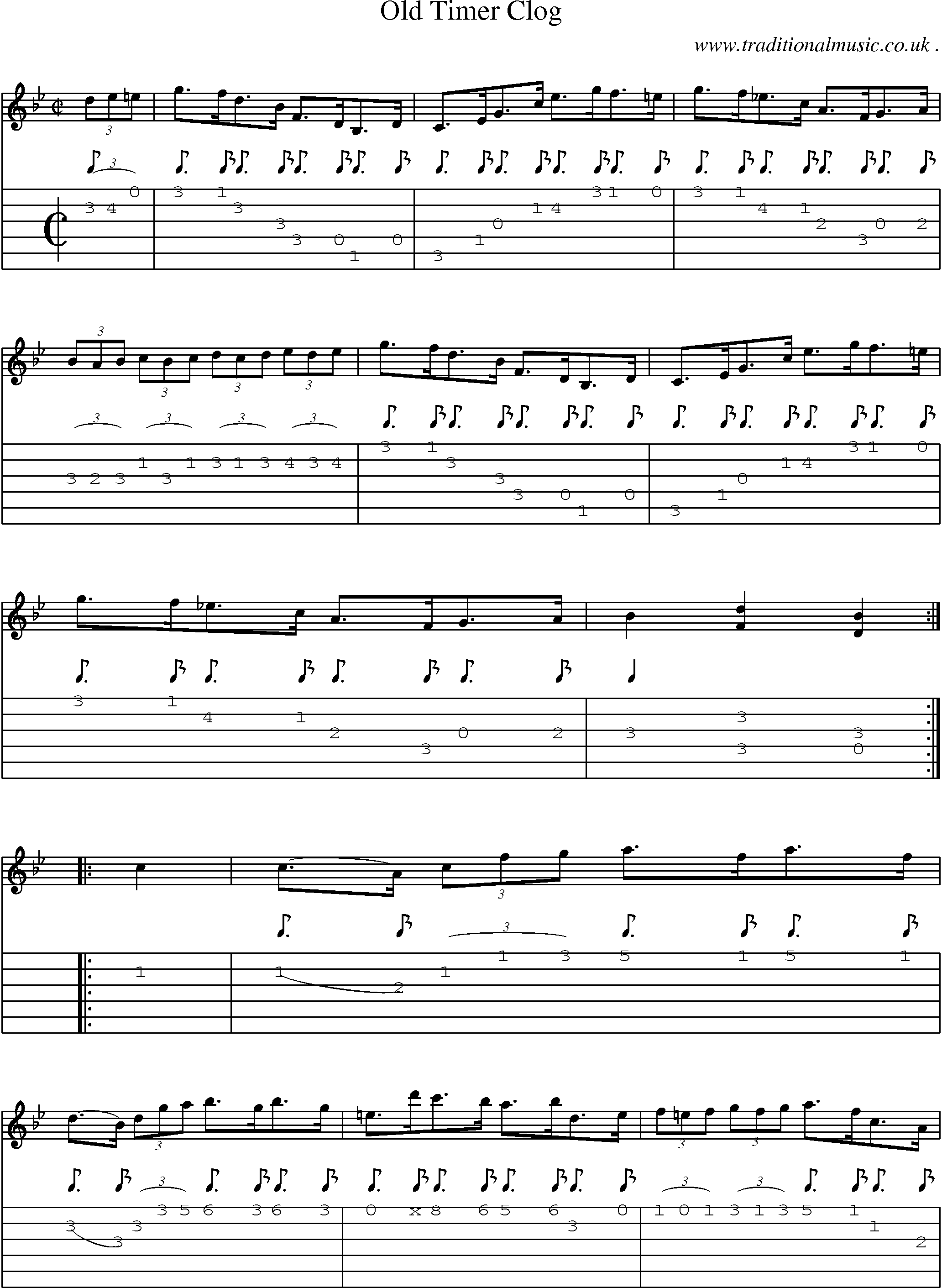 Music Score and Guitar Tabs for Old Timer Clog