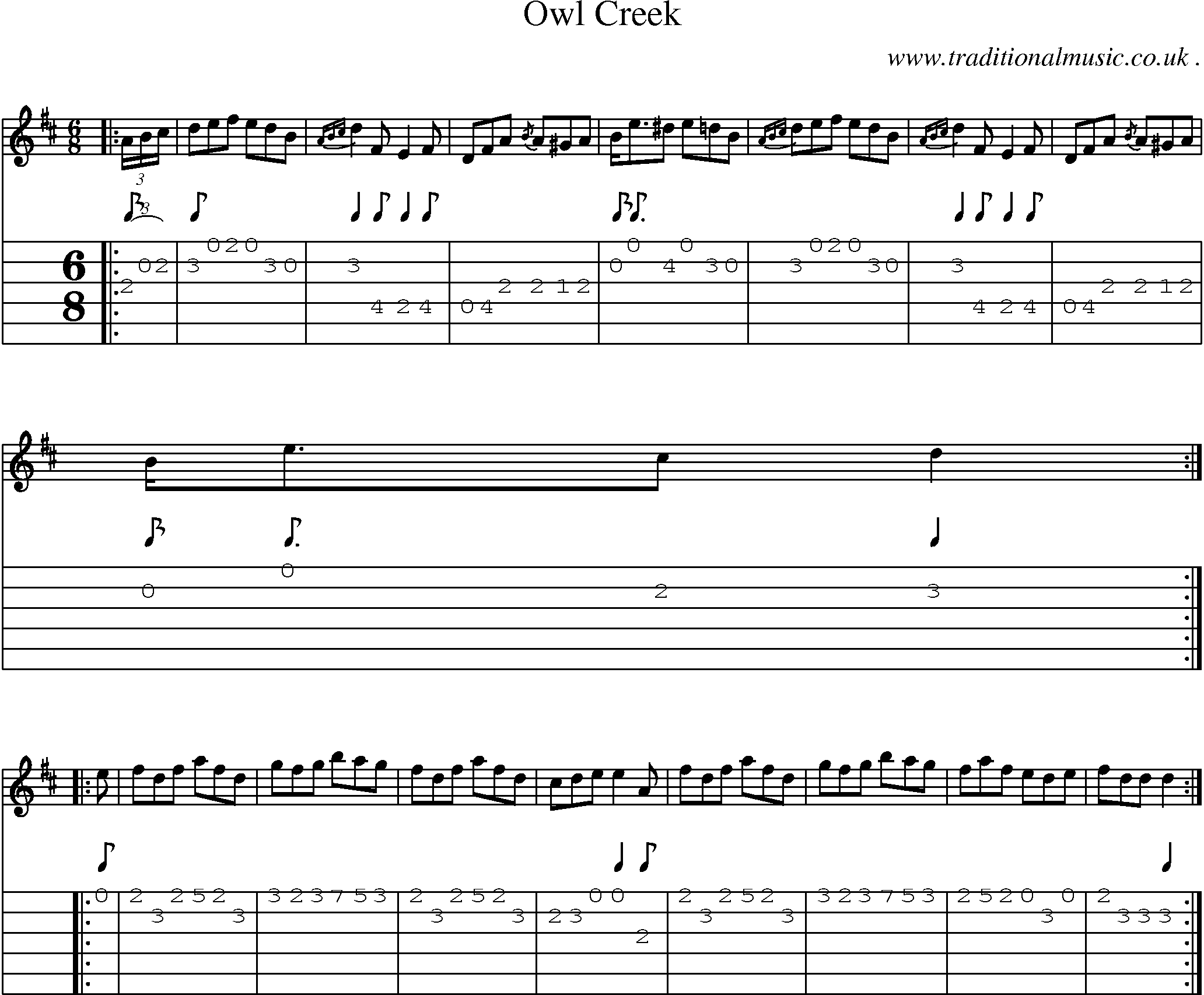 Music Score and Guitar Tabs for Owl Creek